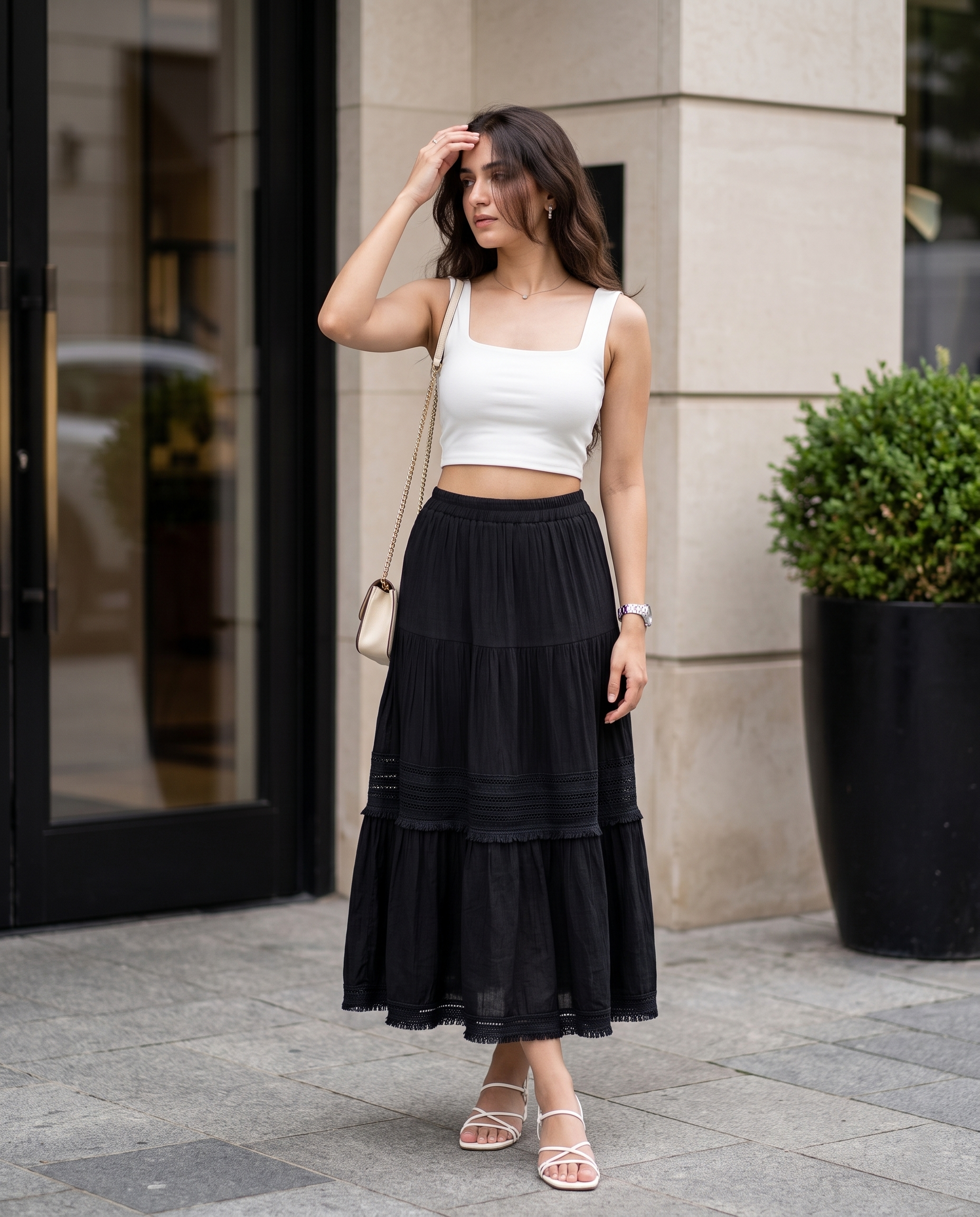 Calista Fringe Tiered Skirt – Black