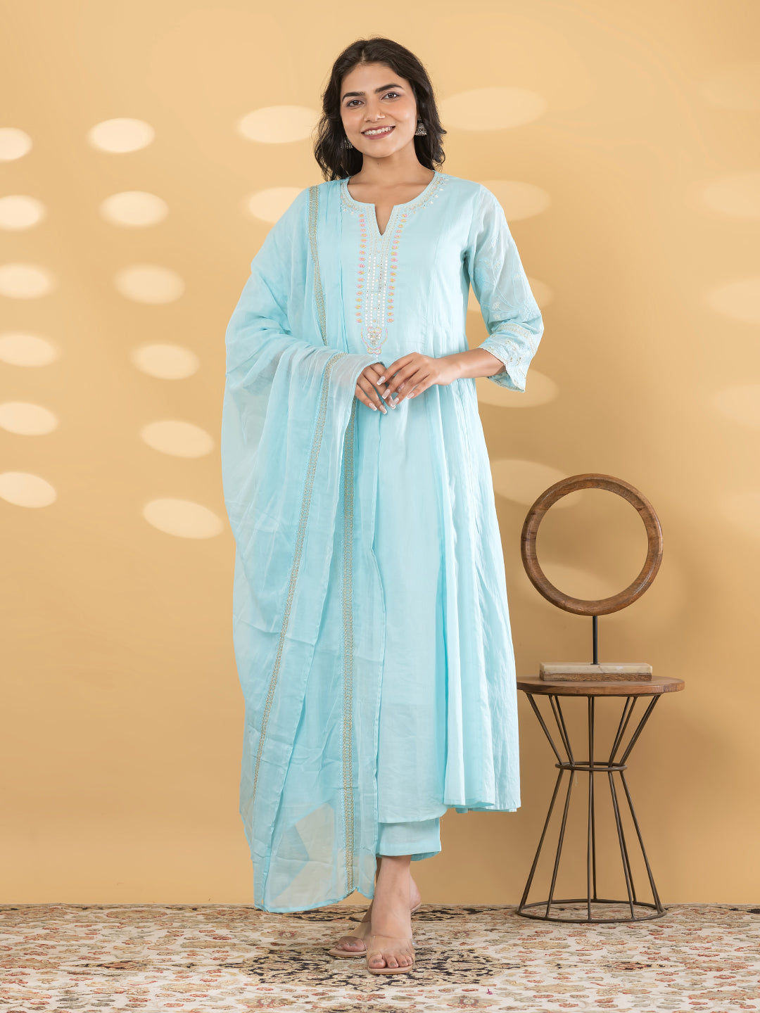 NAIRA EMBROIDERED 3PC SET - ICE BLUE