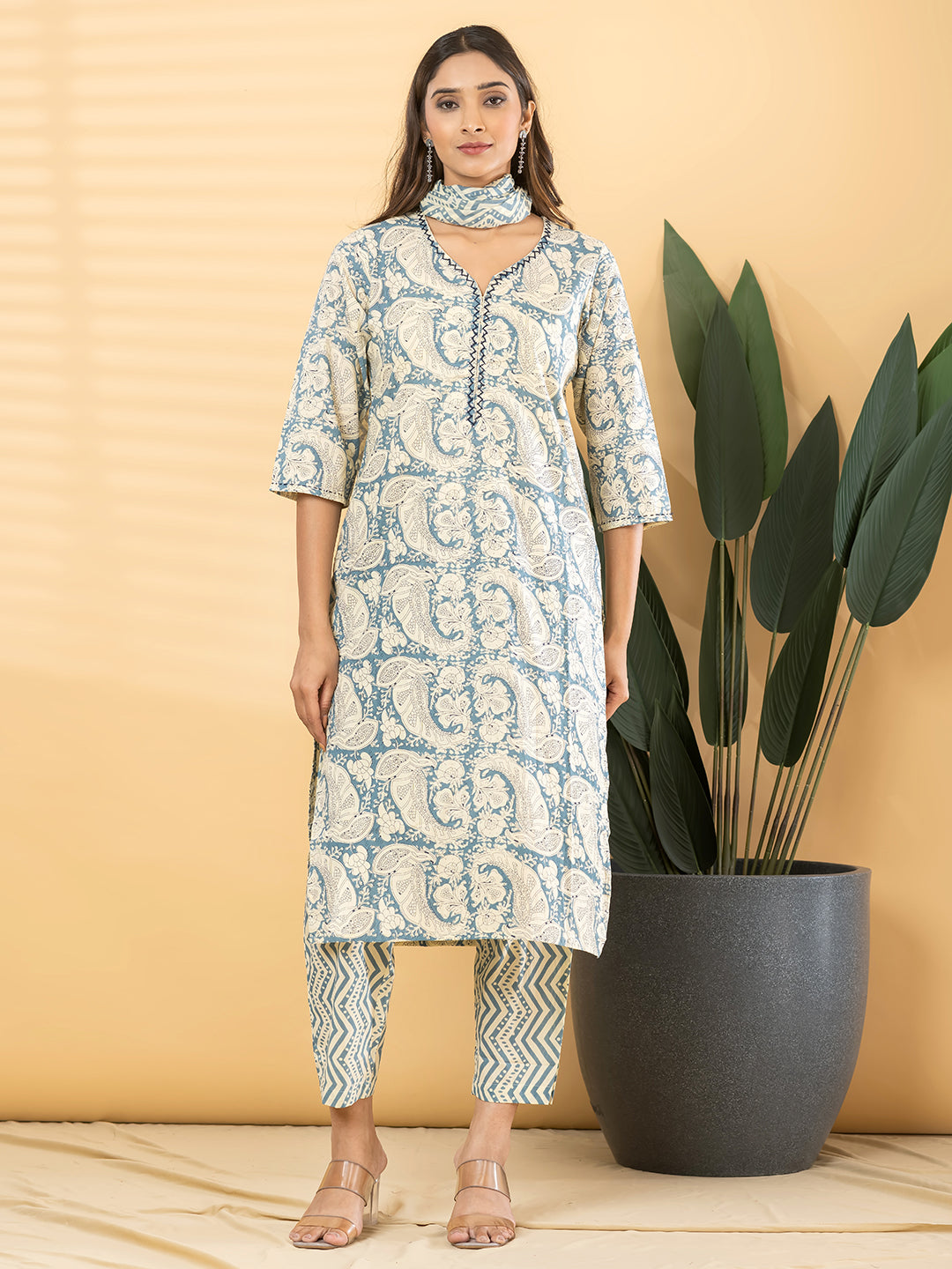 VIRENZA PAISLEY PRINTED 3PC SET - POWDER BLUE