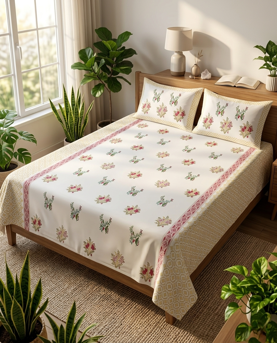BLOOM ATELIER HAND BLOCK  BEDSHEET PREMIUM COTTON