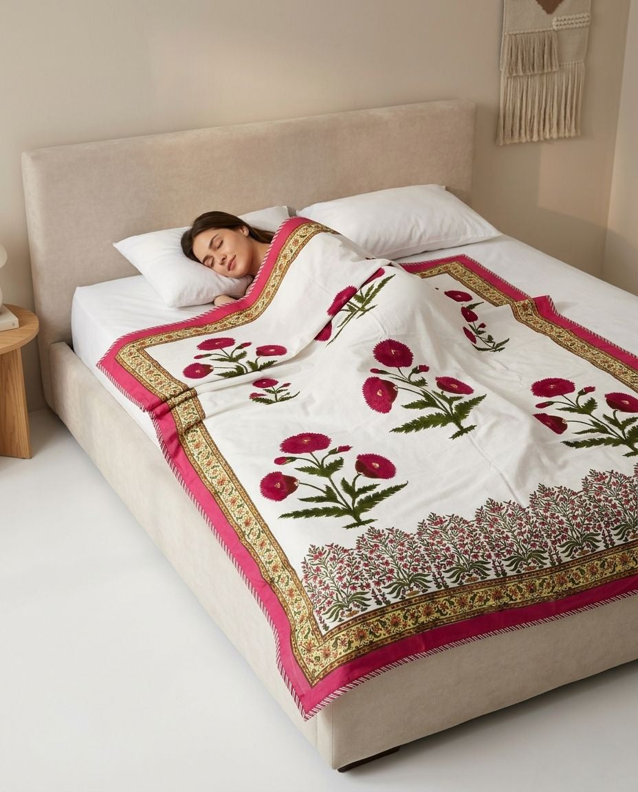 HERITAGE FLORAL BUTTA REVERSIBLE SINGLE DOHAR PREMIUM COTTON