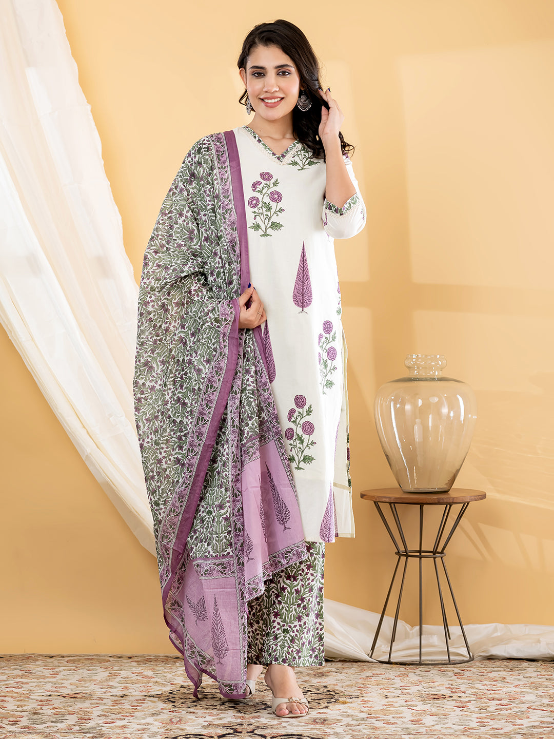SORAYA BOTANICAL PRINTED 3PC SET - IVORY MAUVE