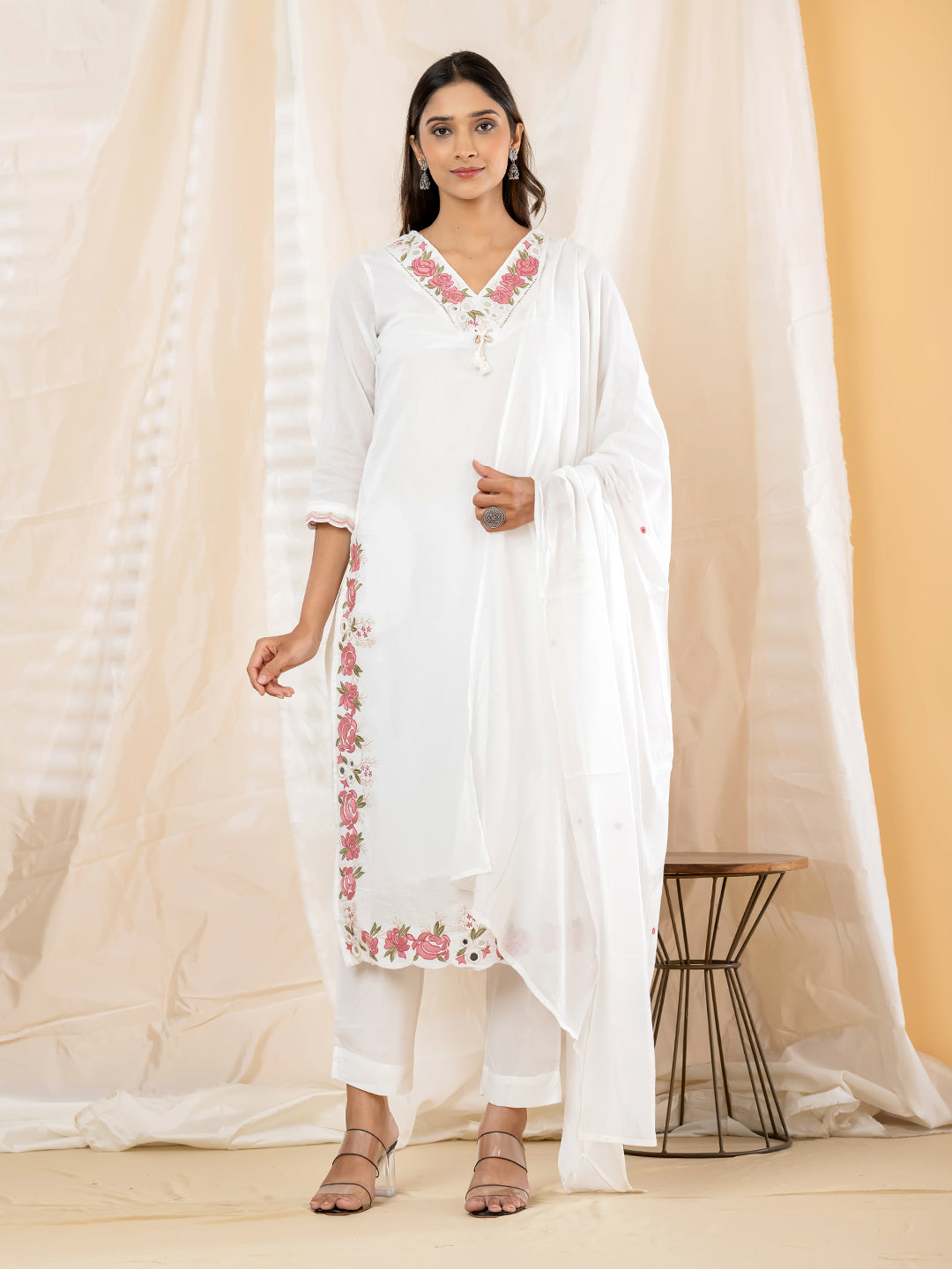Gulrose Embroidered 3Pc Set – Ivory White