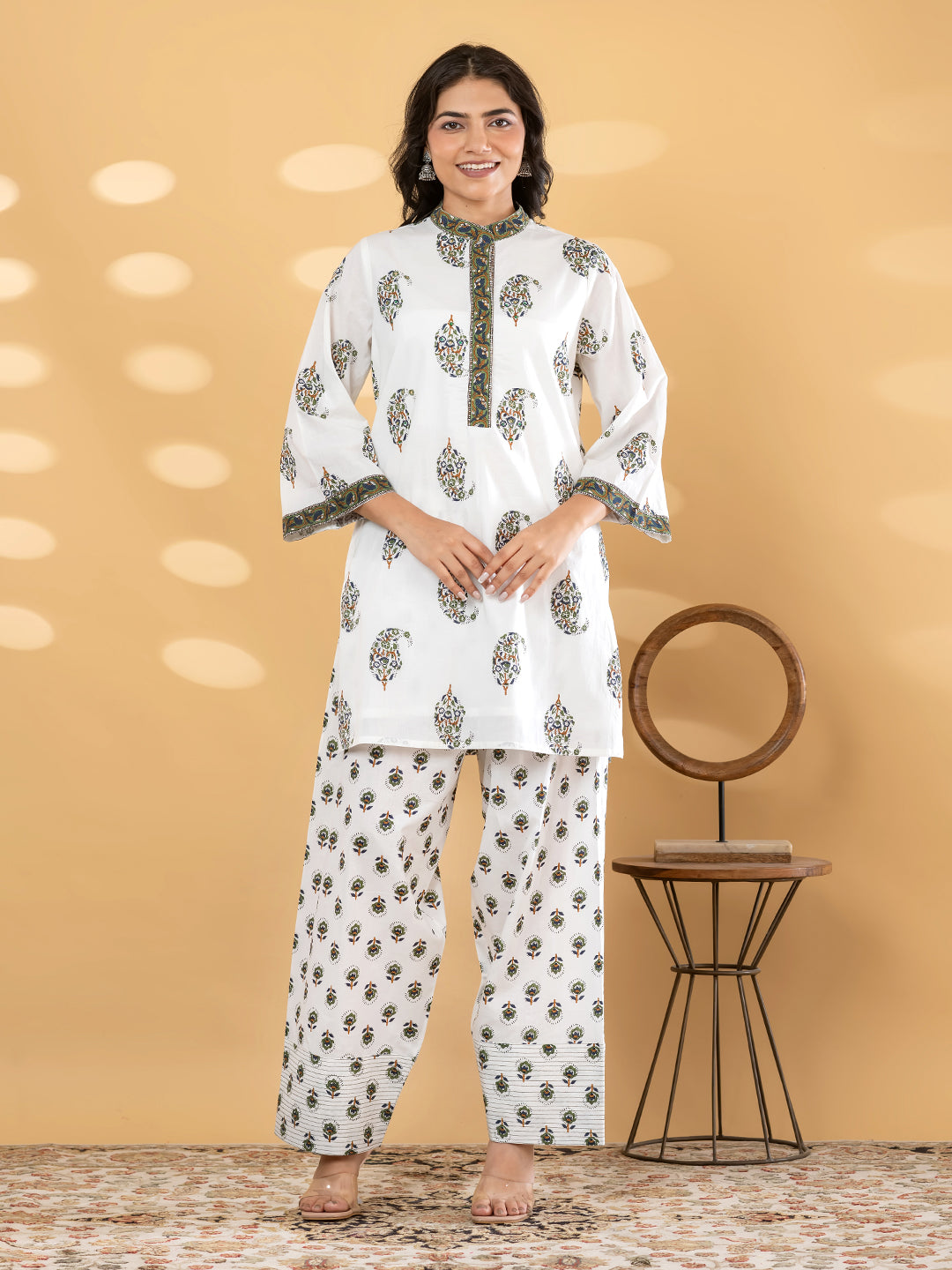 GULBAHAR FARSI WHITE / GREEN SALWAR SUIT SET