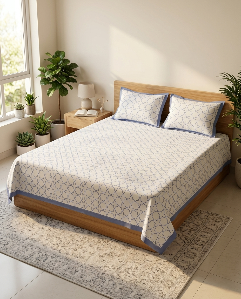 GRID THEORYHAND BLOCK  BEDSHEET PREMIUM COTTON