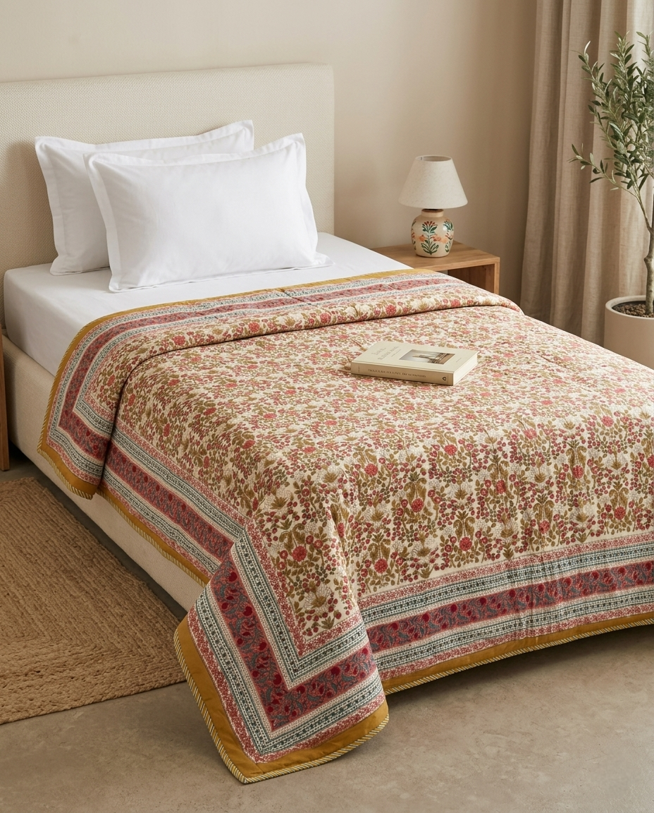 ALLOVER FLORAL VINE REVERSIBLE SINGLE DOHAR PREMIUM COTTON