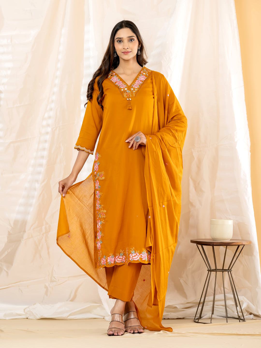 Gulrose Embroidered 3Pc Set – Mustard Gold