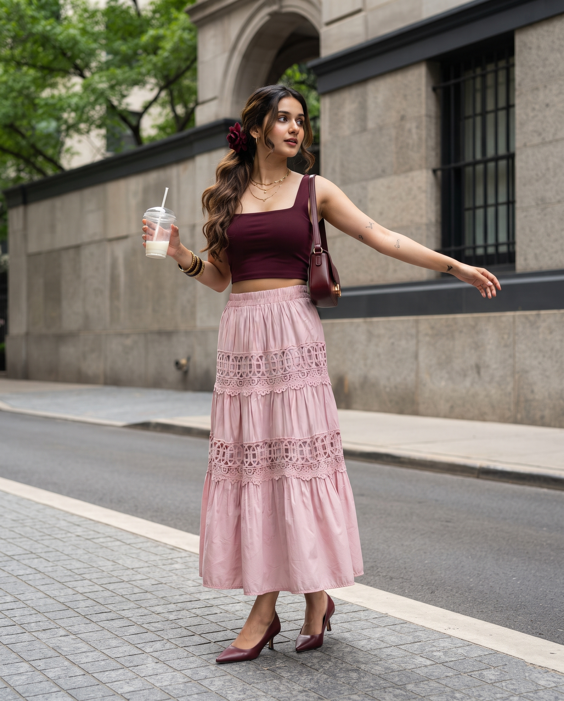 Isabelle Lace Tiered Skirt – Blush Pink