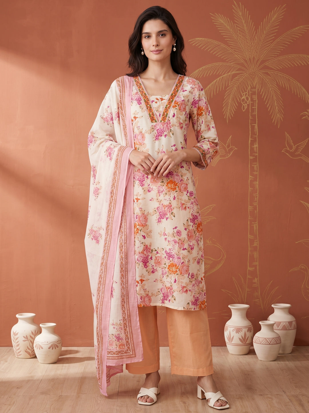 ELVIRA FLORAL PRINTED 3PC SET - BLUSH PINK