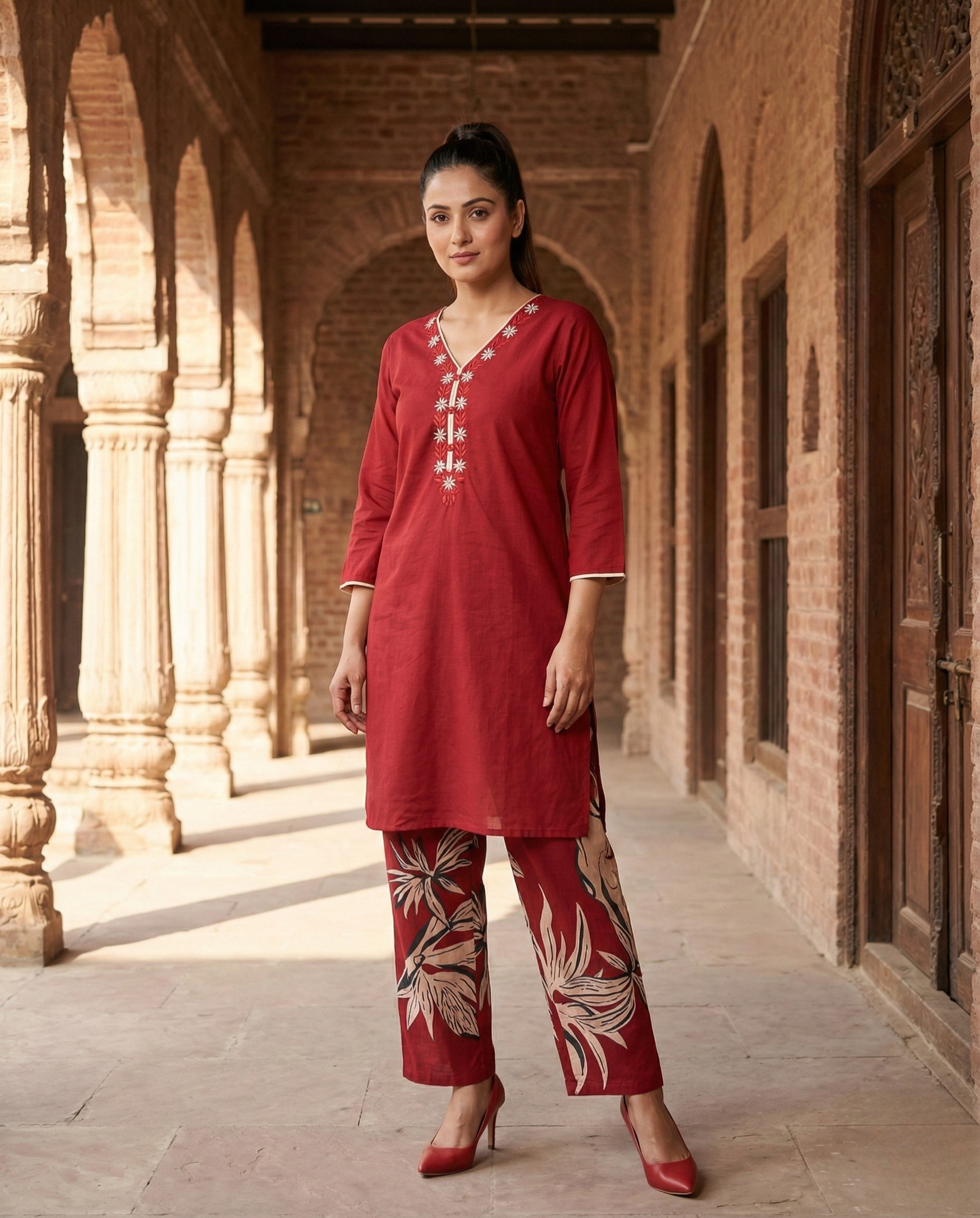 Kingfisher Designer Cotton KP Set - Red