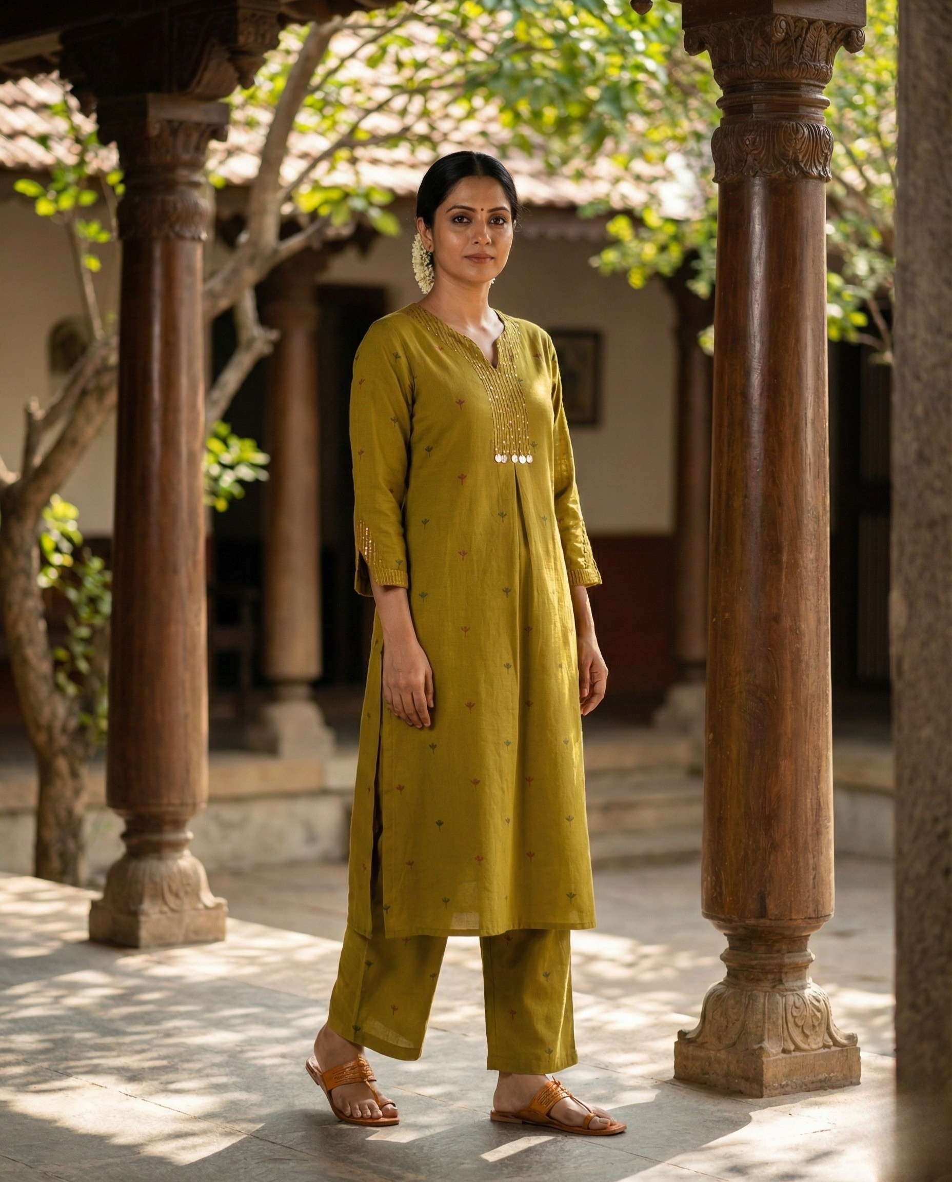 Deccan Weave South Cotton Mustard Brown KP Set