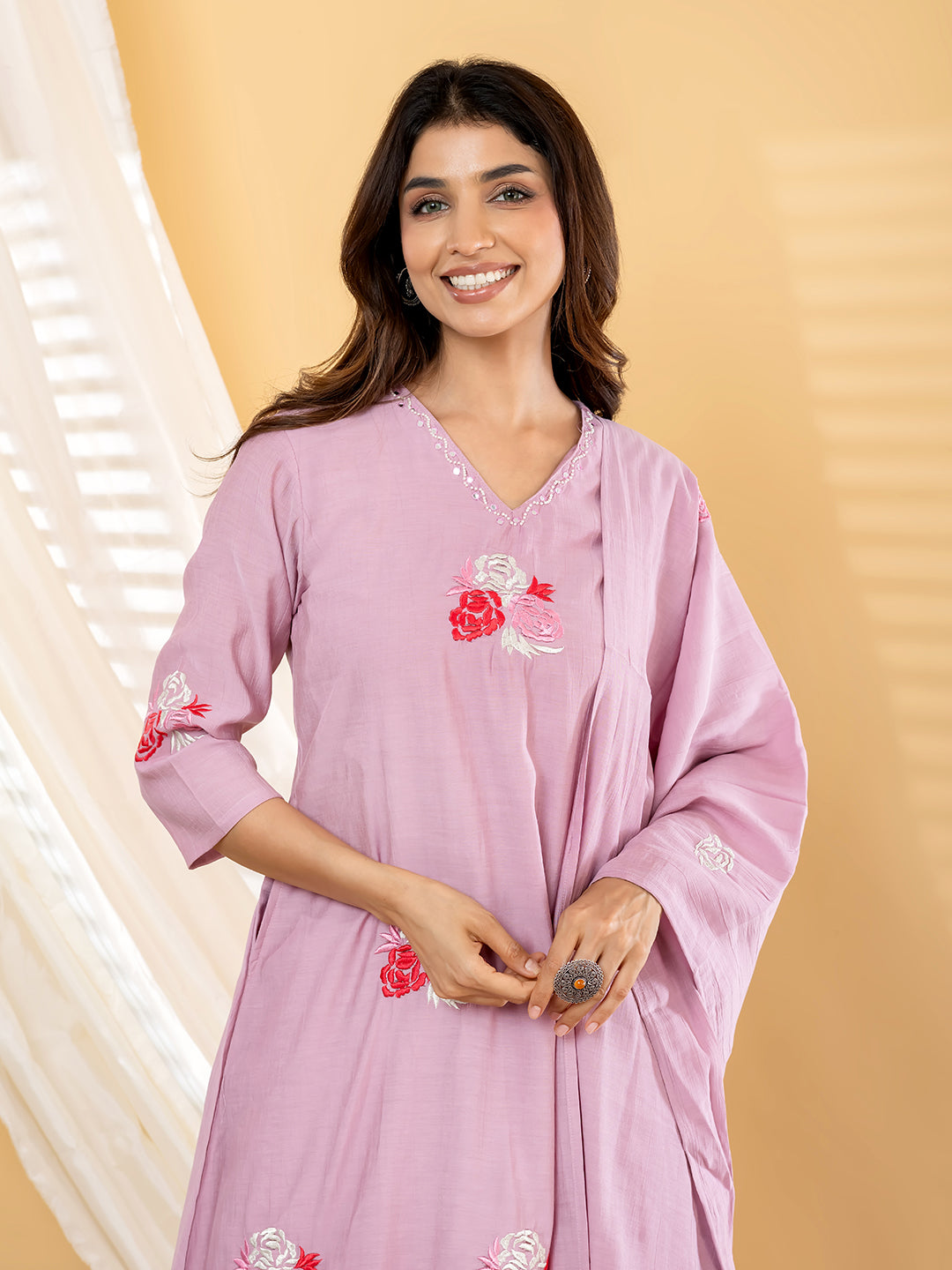 Rosalie Bloom Embroidered 3Pc Set – Blush Lilac