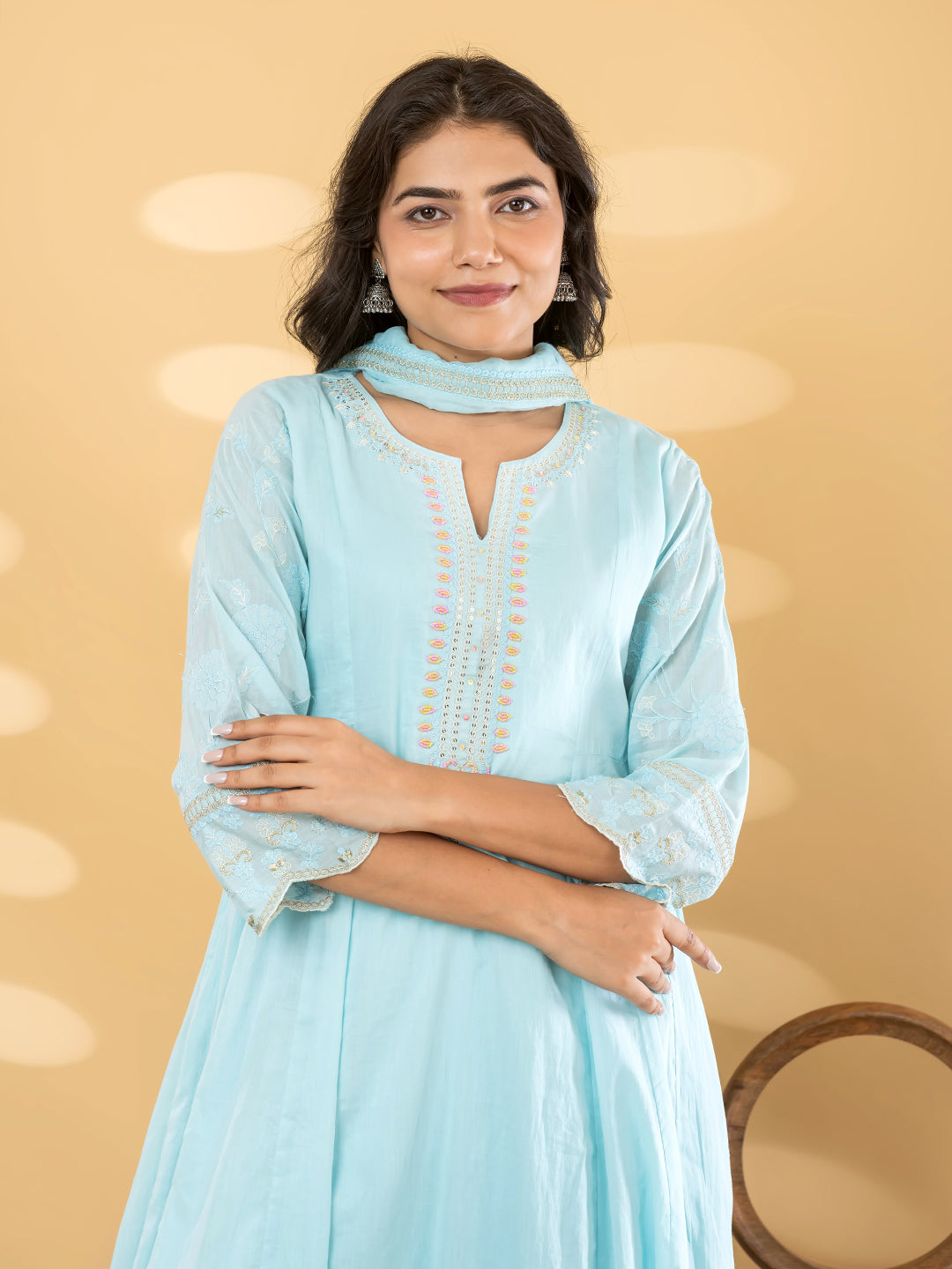 NAIRA EMBROIDERED 3PC SET - ICE BLUE