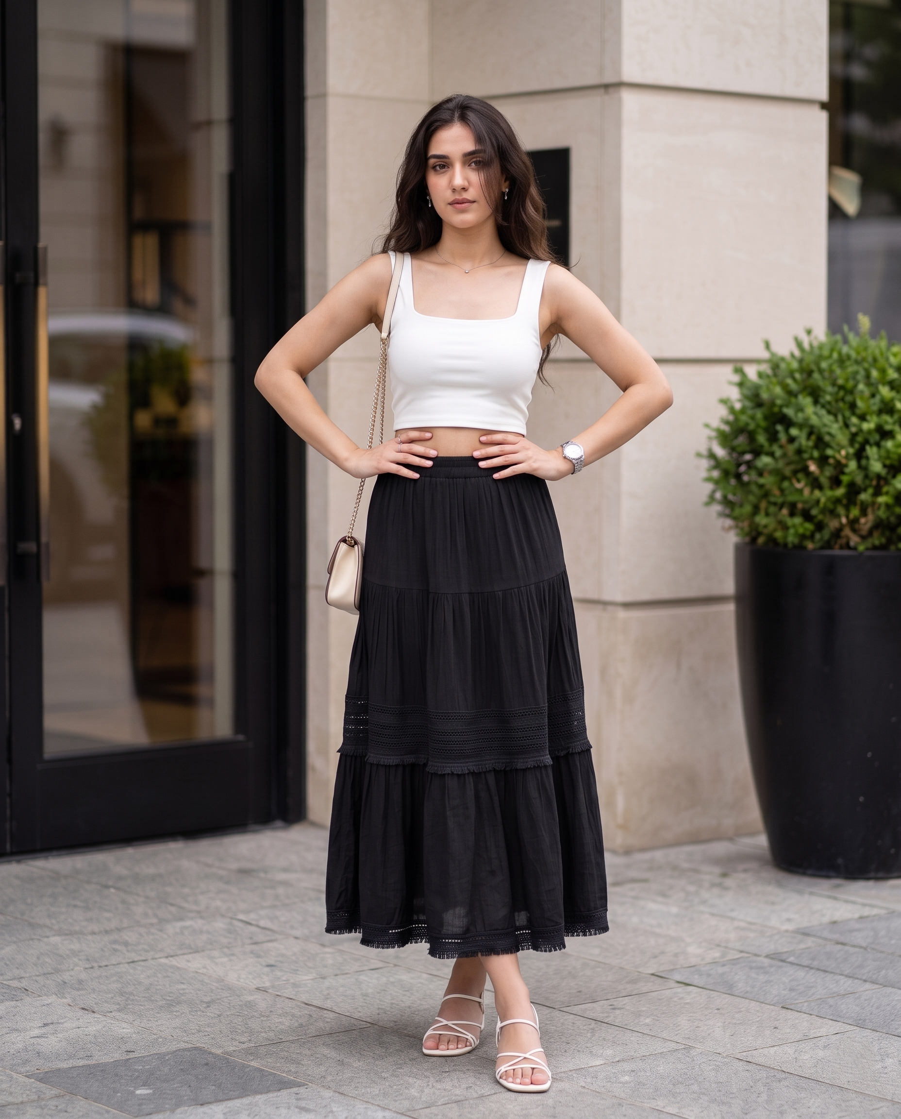 Calista Fringe Tiered Skirt – Black