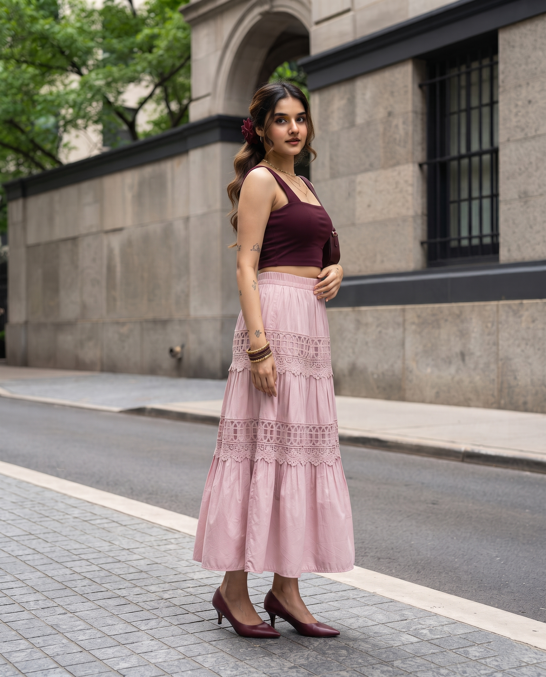 Isabelle Lace Tiered Skirt – Blush Pink