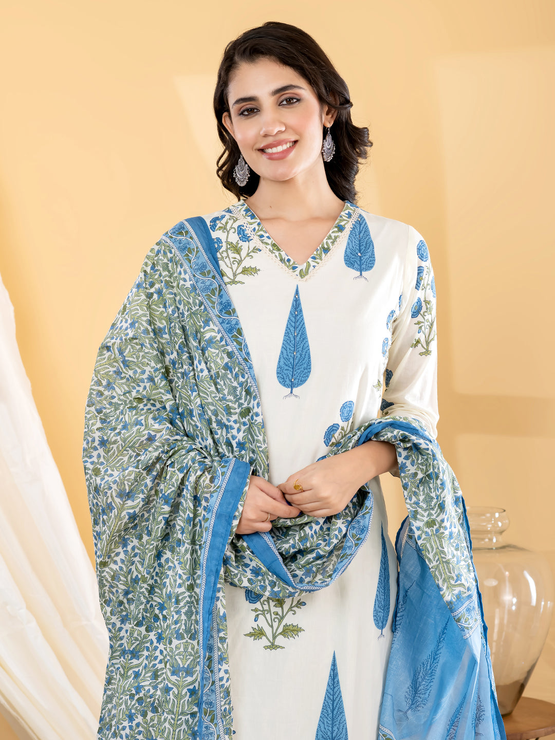 INAYA BOTANICAL PRINTED 3PC SET - IVORY BLUE