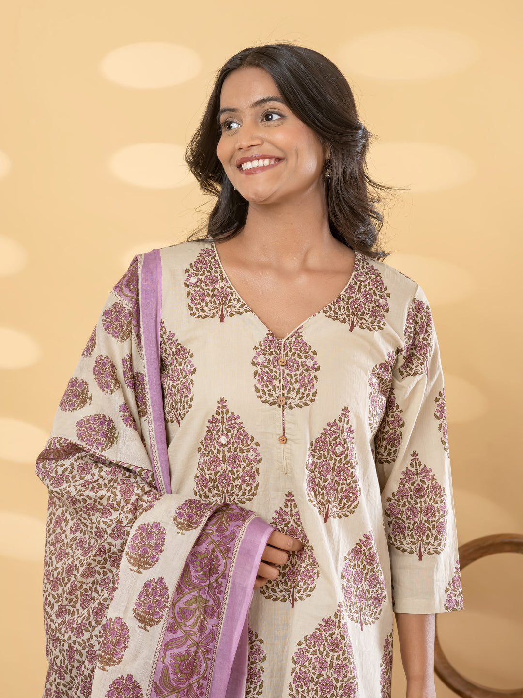 RIVANA BOTANICAL PRINTED 3PC SET - IVORY LILAC