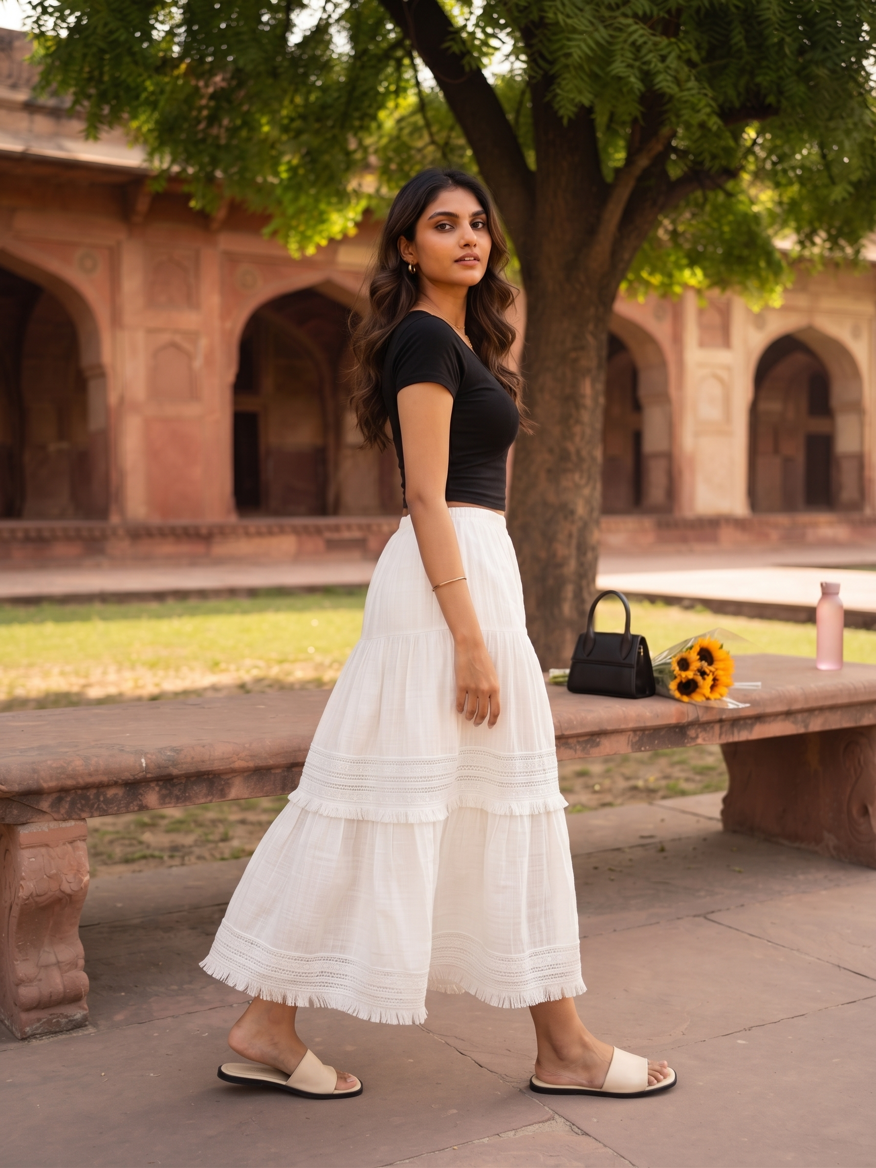 Calista Fringe Tiered Skirt – Ivory White