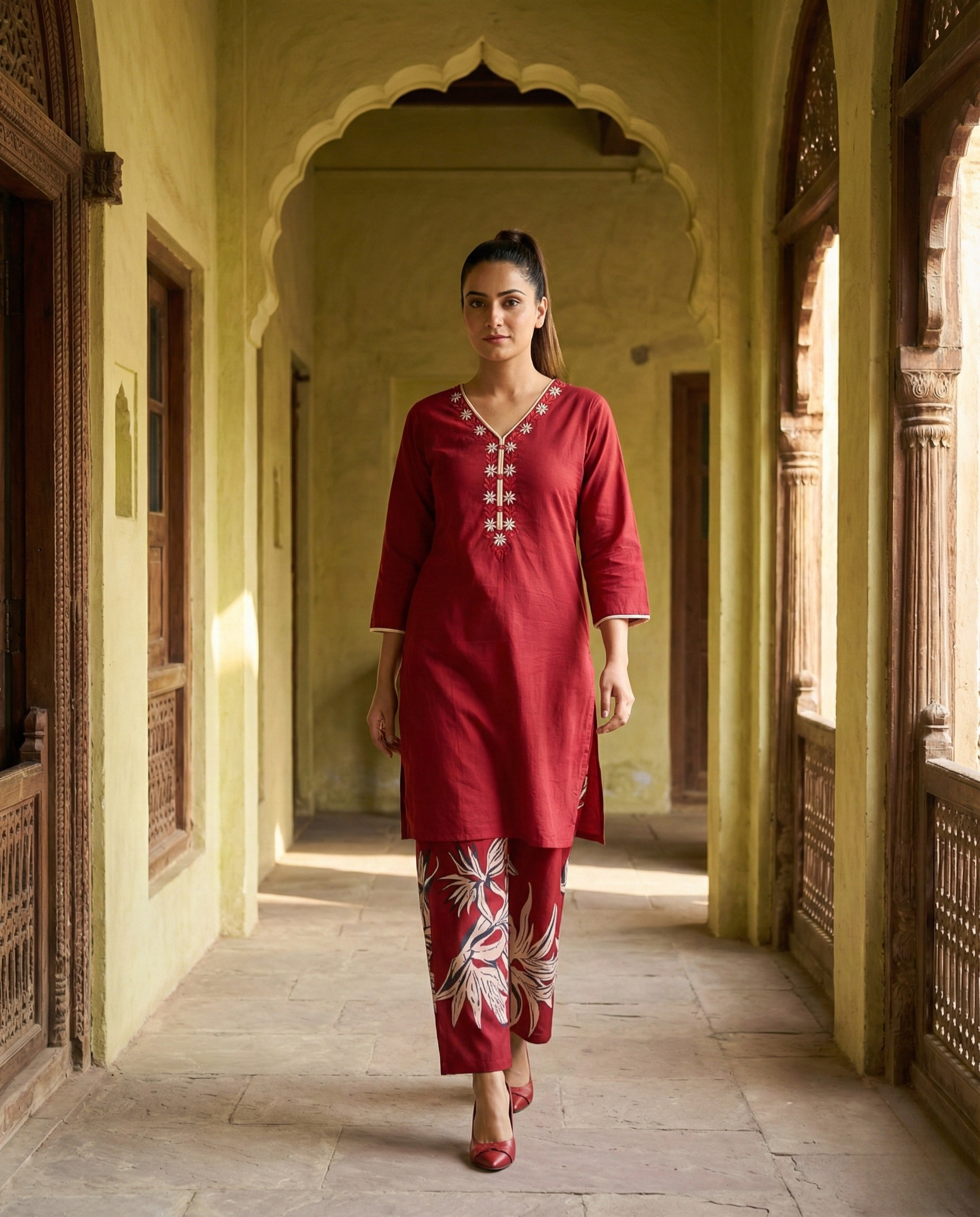 Kingfisher Designer Cotton KP Set - Red