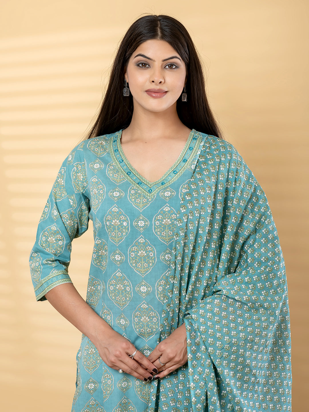 MEHER PRINTED 3PC SET - AQUA BLUE