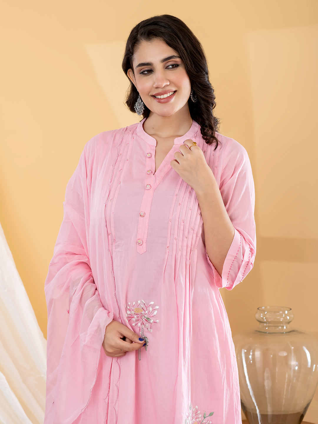 Aabha Floral Embroidered 3Pc Set – Blush Pink