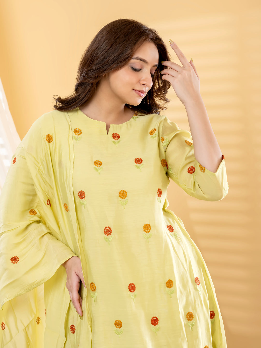 KAVIRA FLORAL PRINTED 3PC SET - LIME YELLOW