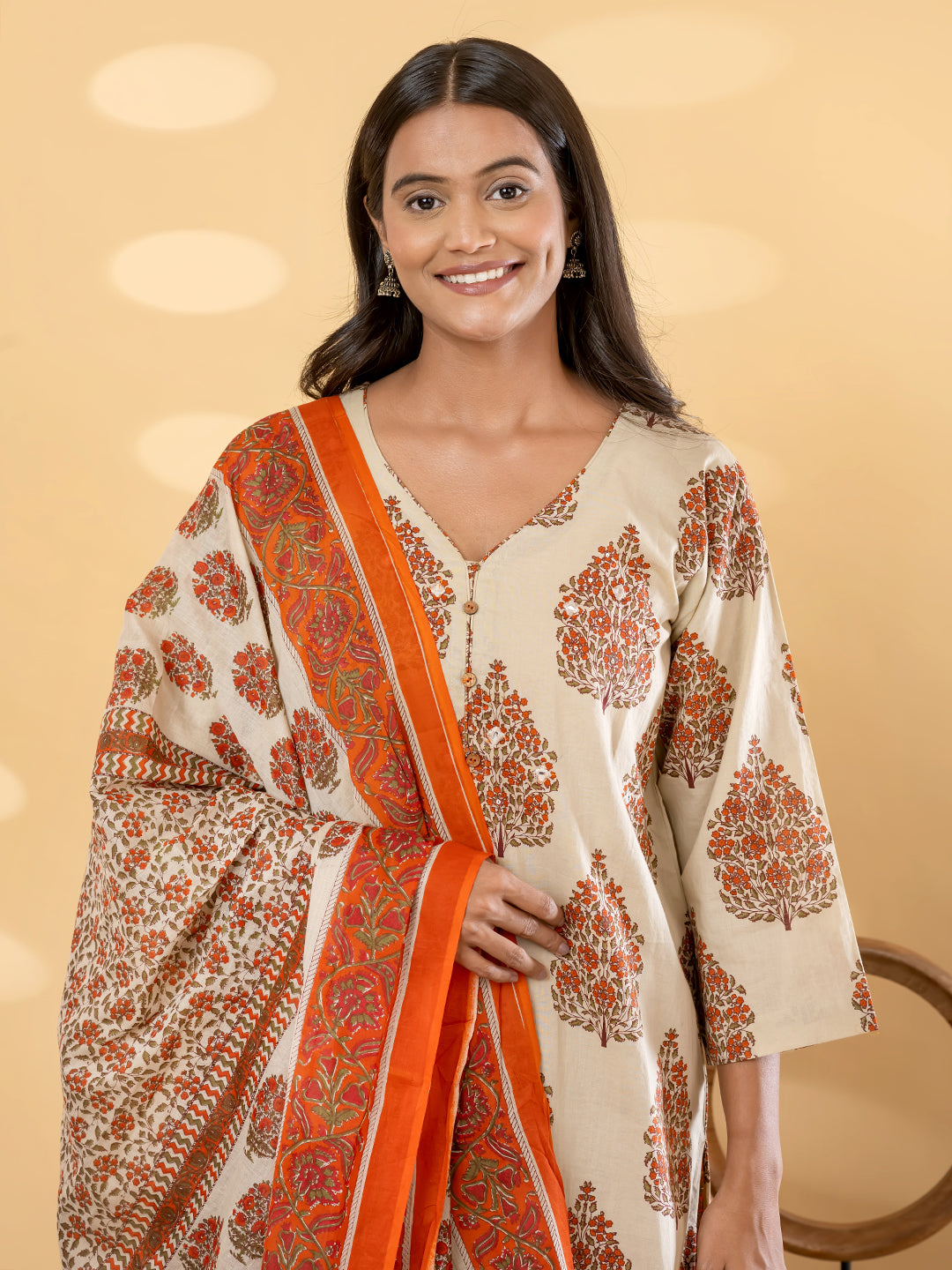 AVYARA BOTANICAL PRINTED 3PC SET - IVORY ORANGE