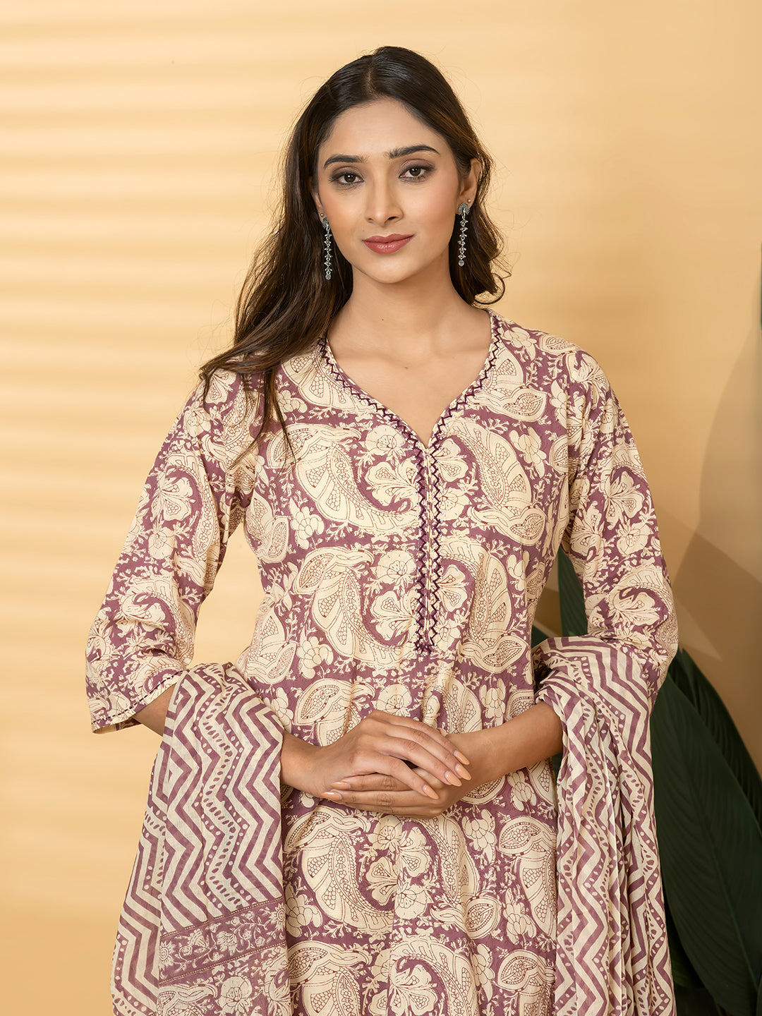 ZARAAN PRINTED 3PC SET - DUSTY MAUVE