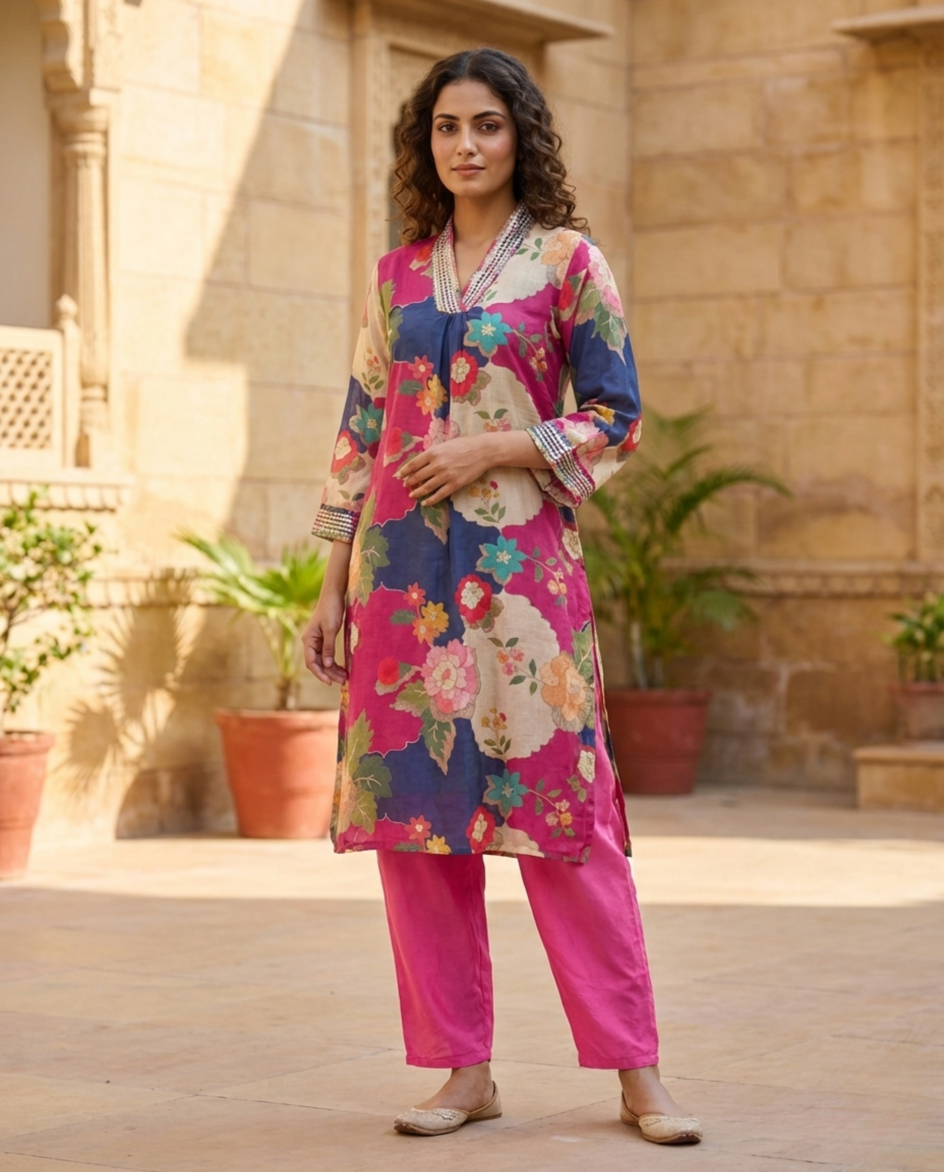 Abstract Multi-color Floral Muslin KP set