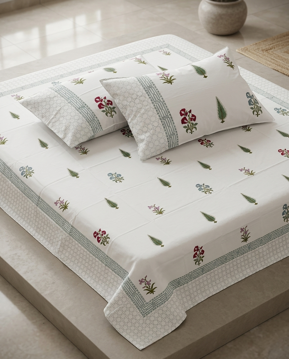 HERITAGE BUTA HAND BLOCK BEDSHEET PREMIUM COTTON