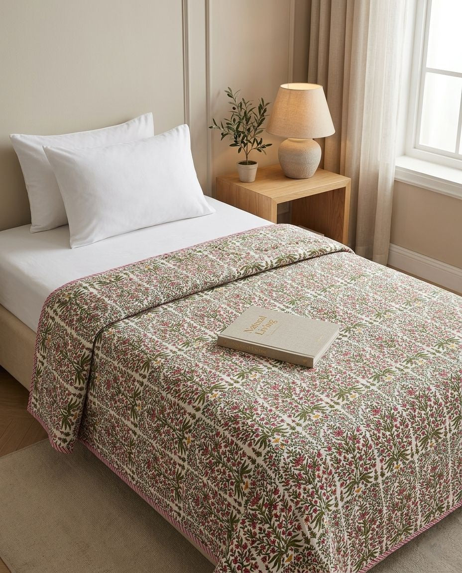 HERITAGE FLORAL BUTTA REVERSIBLE SINGLE DOHAR PREMIUM COTTON