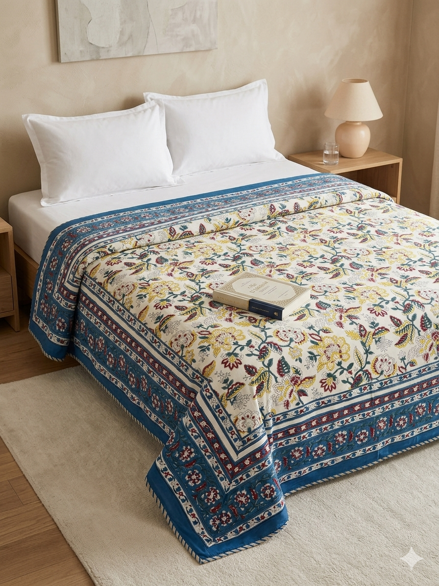 TEAL GARDEN REVERSIBLE SINGLE DOHAR PREMIUM COTTON