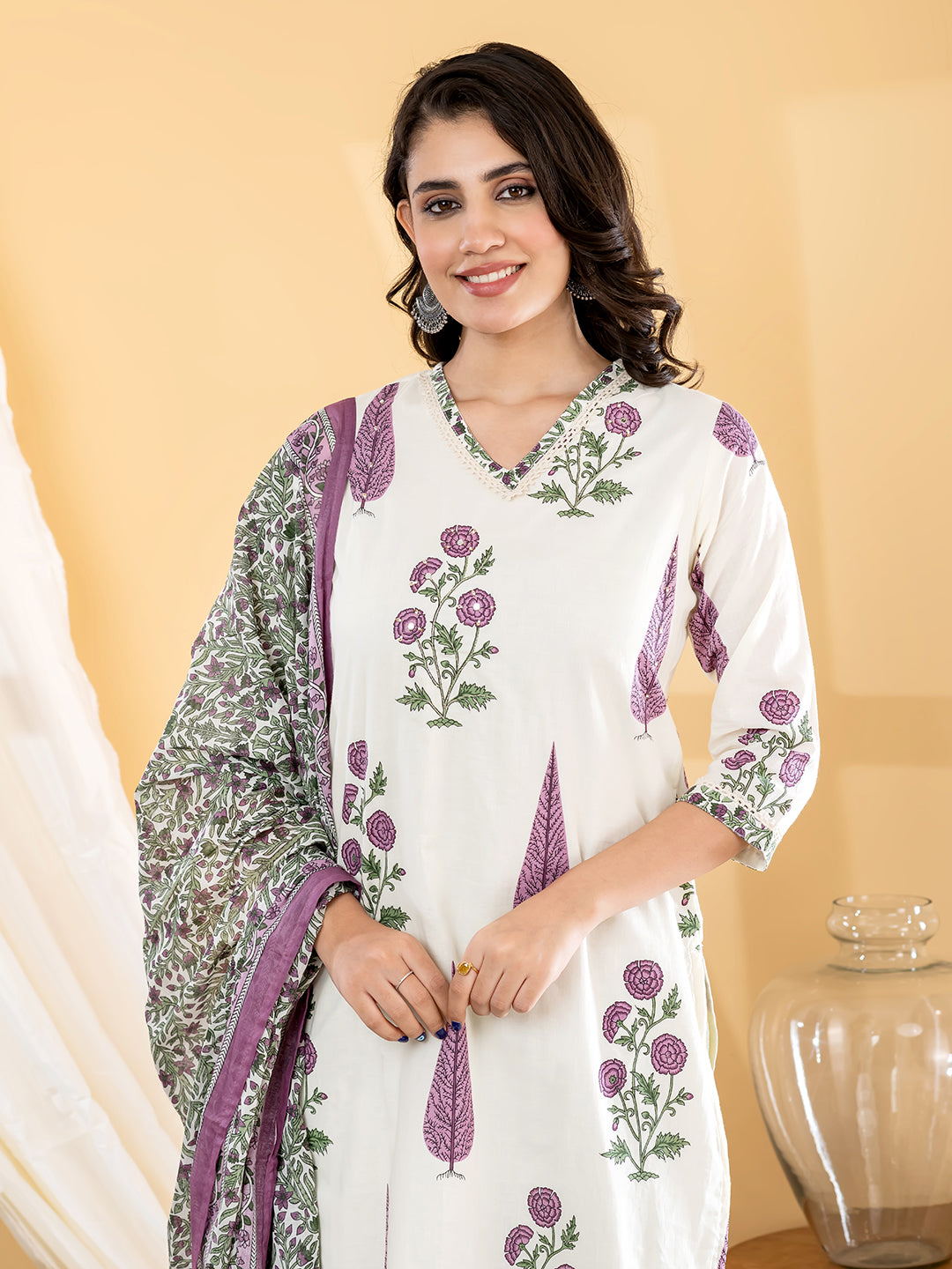 SORAYA BOTANICAL PRINTED 3PC SET - IVORY MAUVE