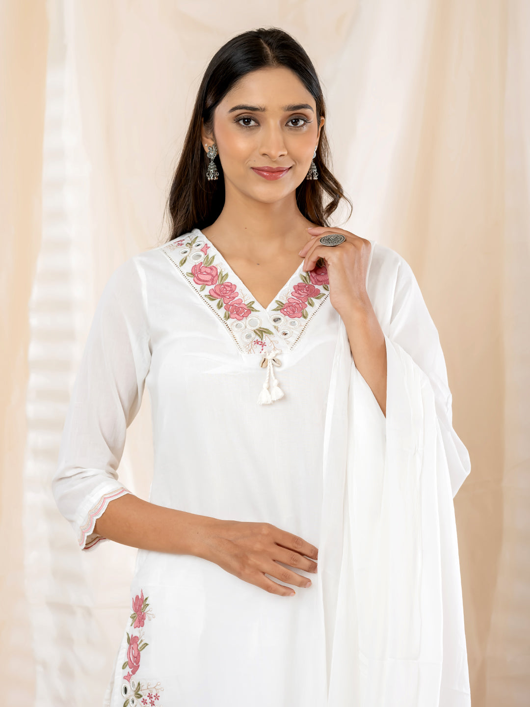 Gulrose Embroidered 3Pc Set – Ivory White