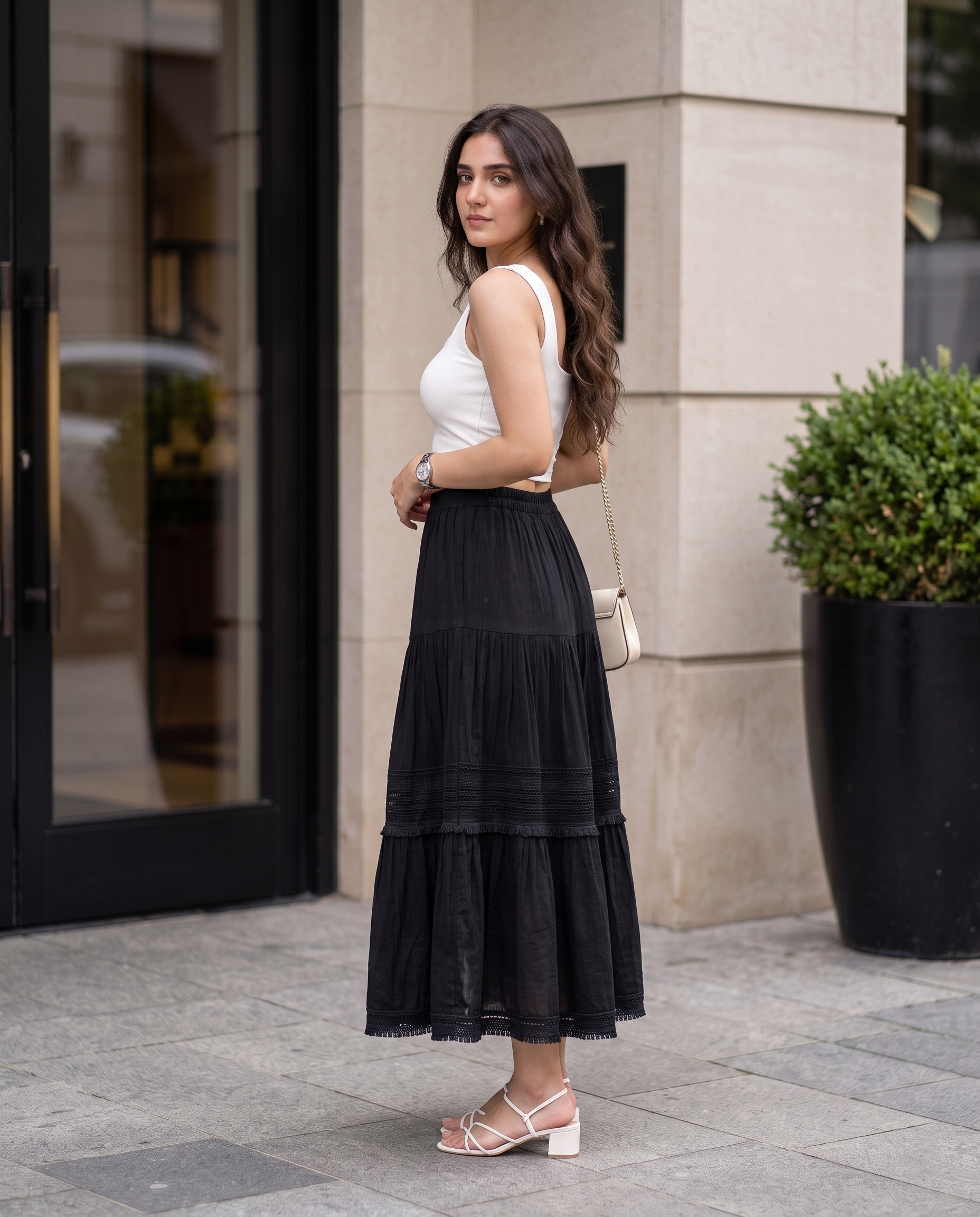 Calista Fringe Tiered Skirt – Black