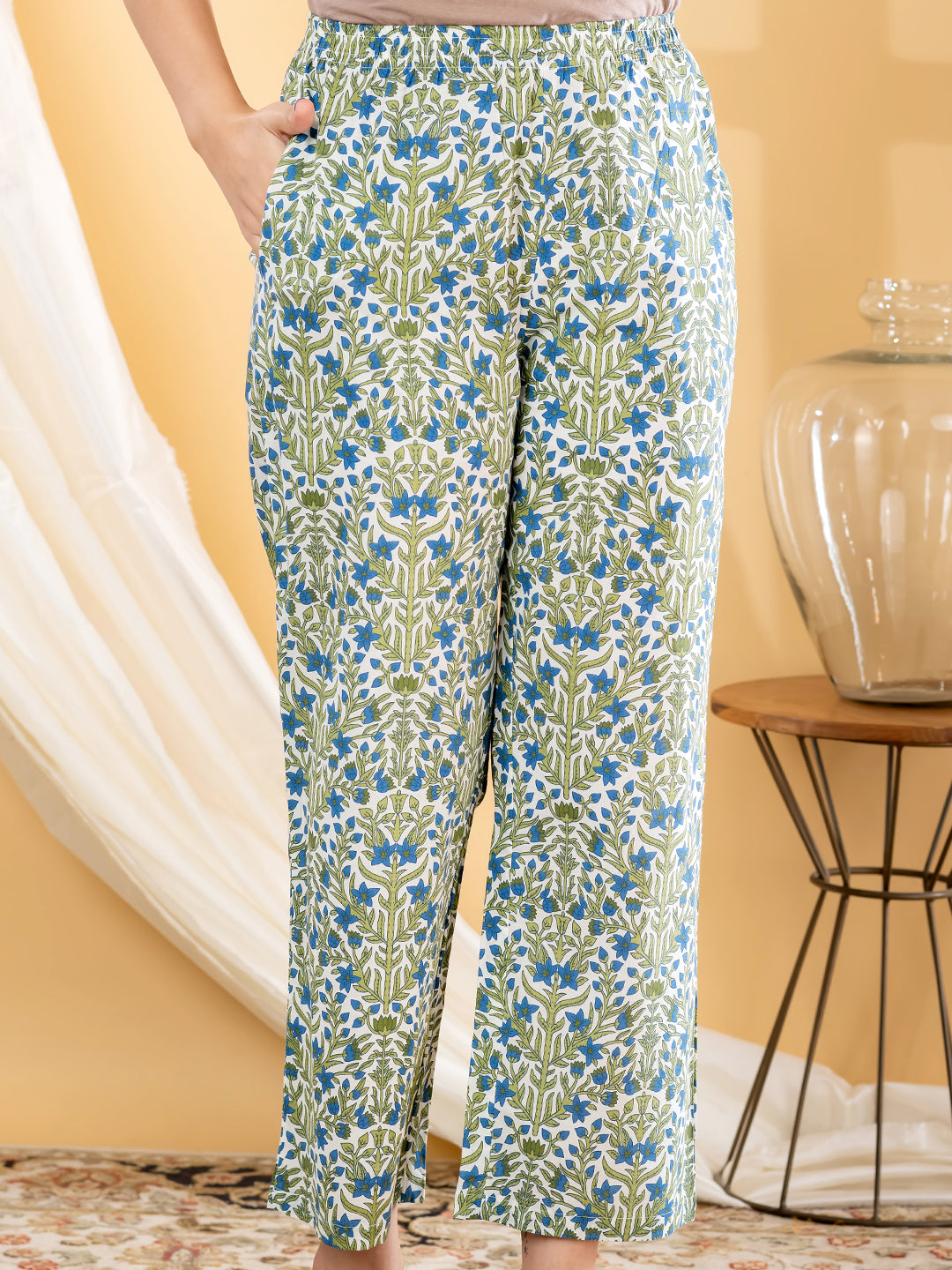 INAYA BOTANICAL PRINTED 3PC SET - IVORY BLUE