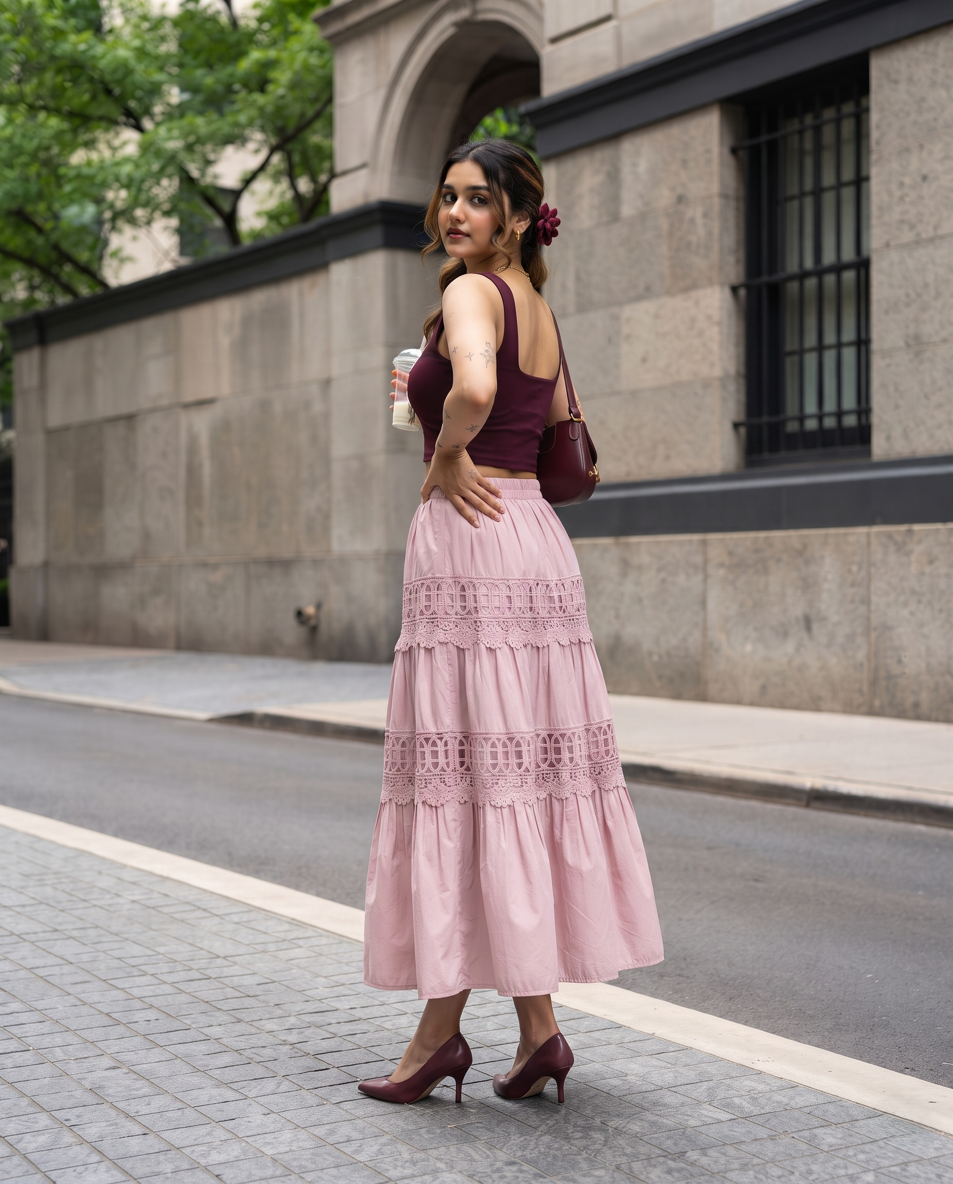 Isabelle Lace Tiered Skirt – Blush Pink