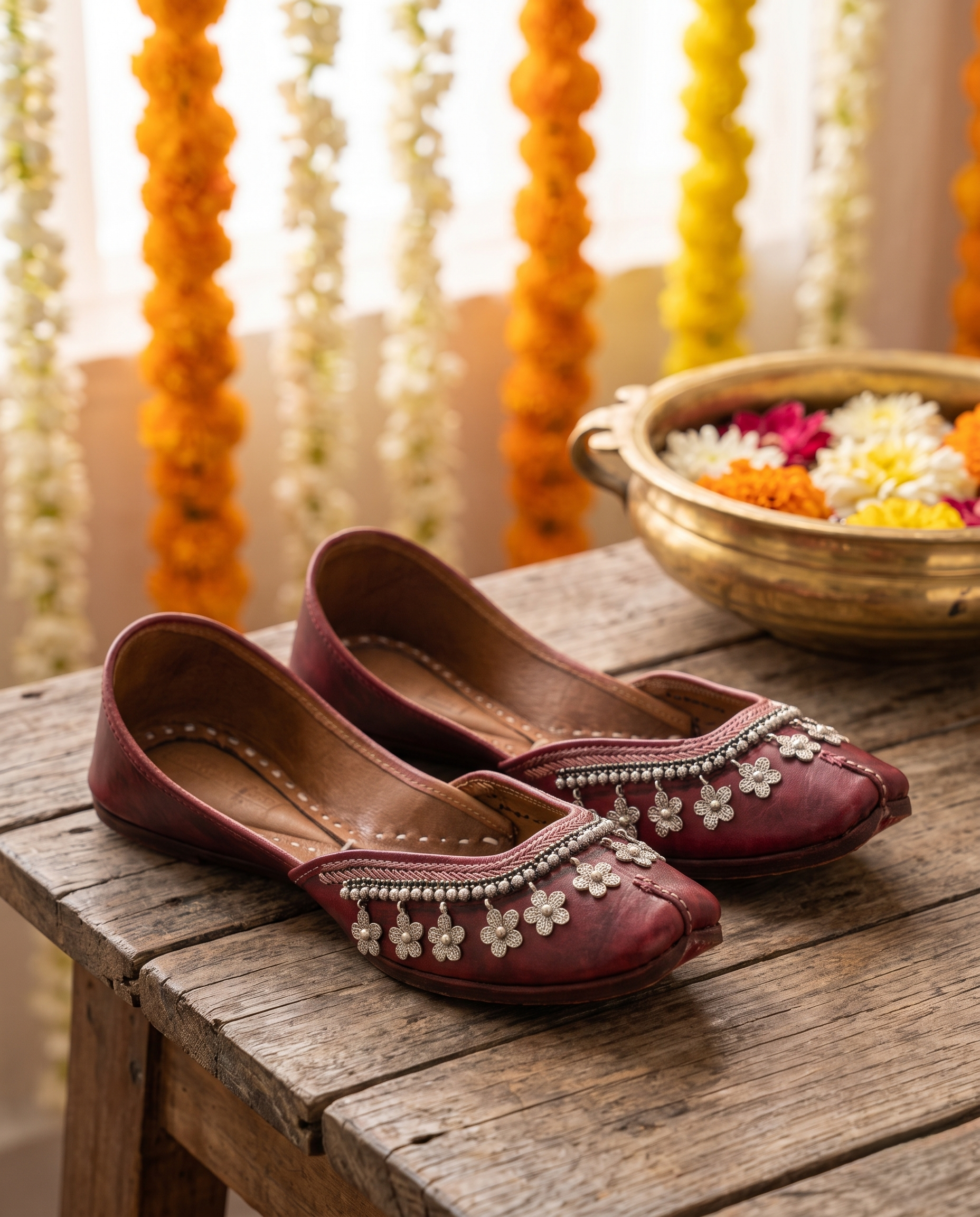 FLOWER BOONDA PURE LEATHER MAROON HANDCRAFTED JUTTI
