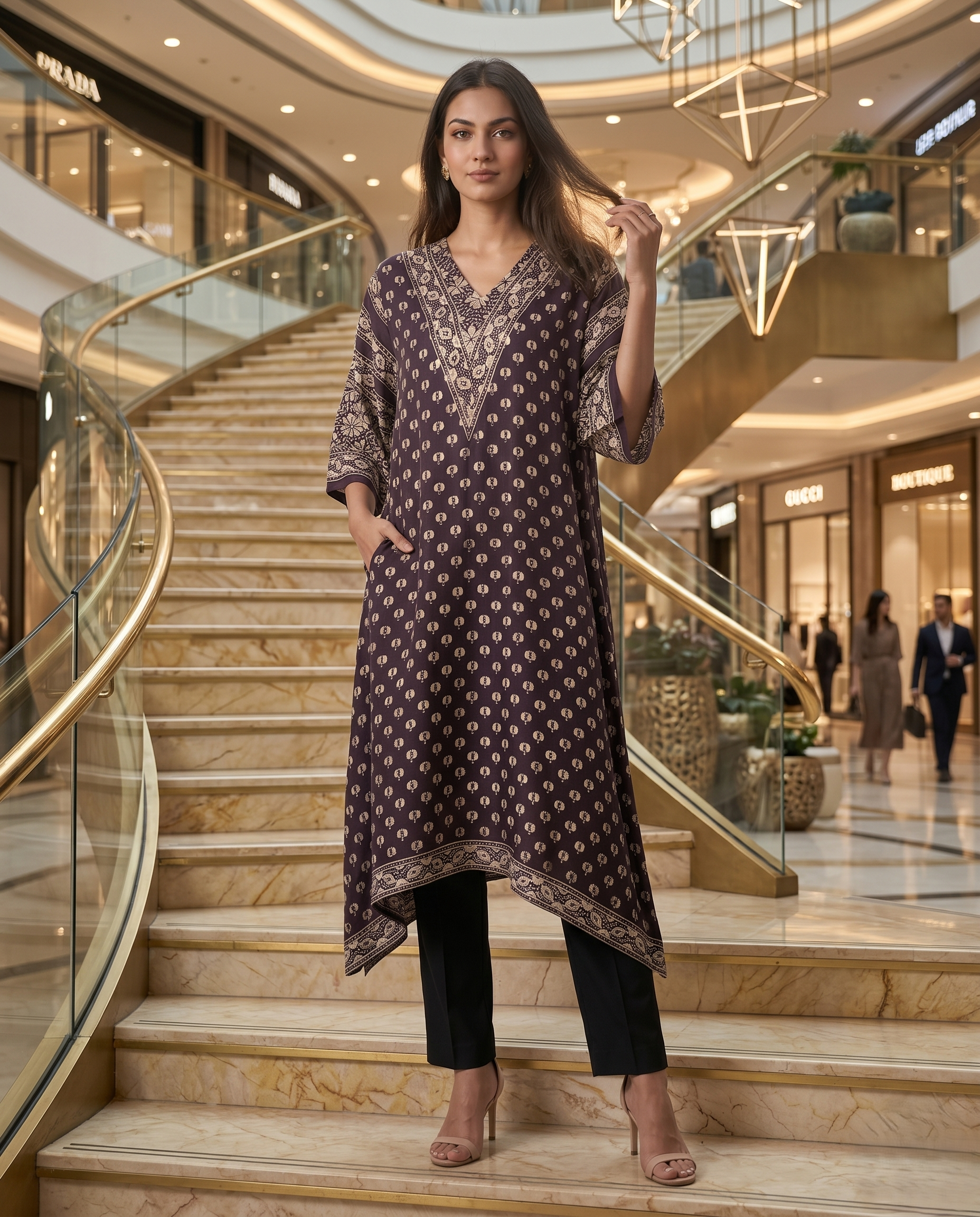 MOSAIC POINT MODAL SILK BLACK AJRAKH DRESS (HANDBLOCK)