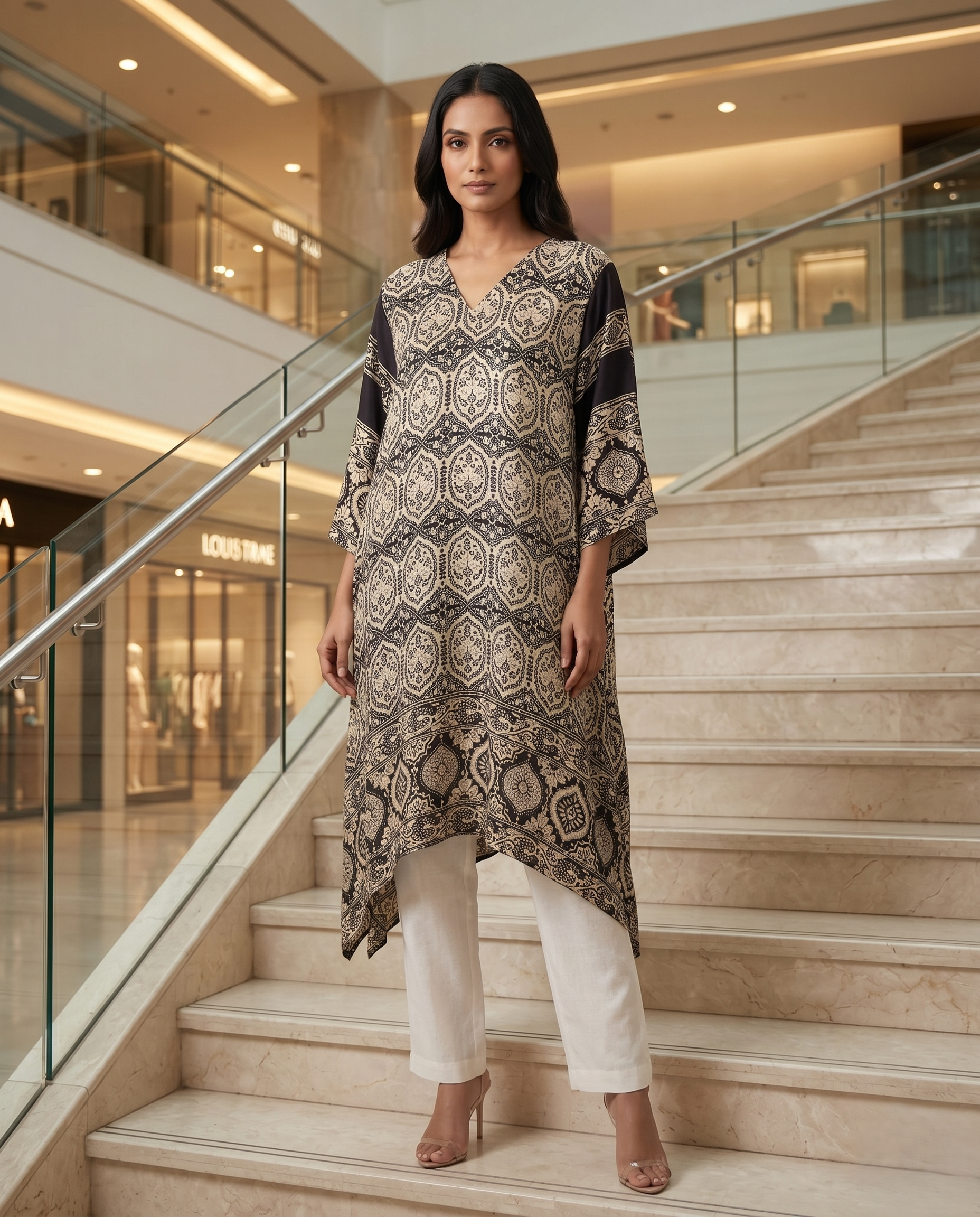 MOSAIC POINT MODAL SILK BLACK AJRAKH DRESS (HANDBLOCK)