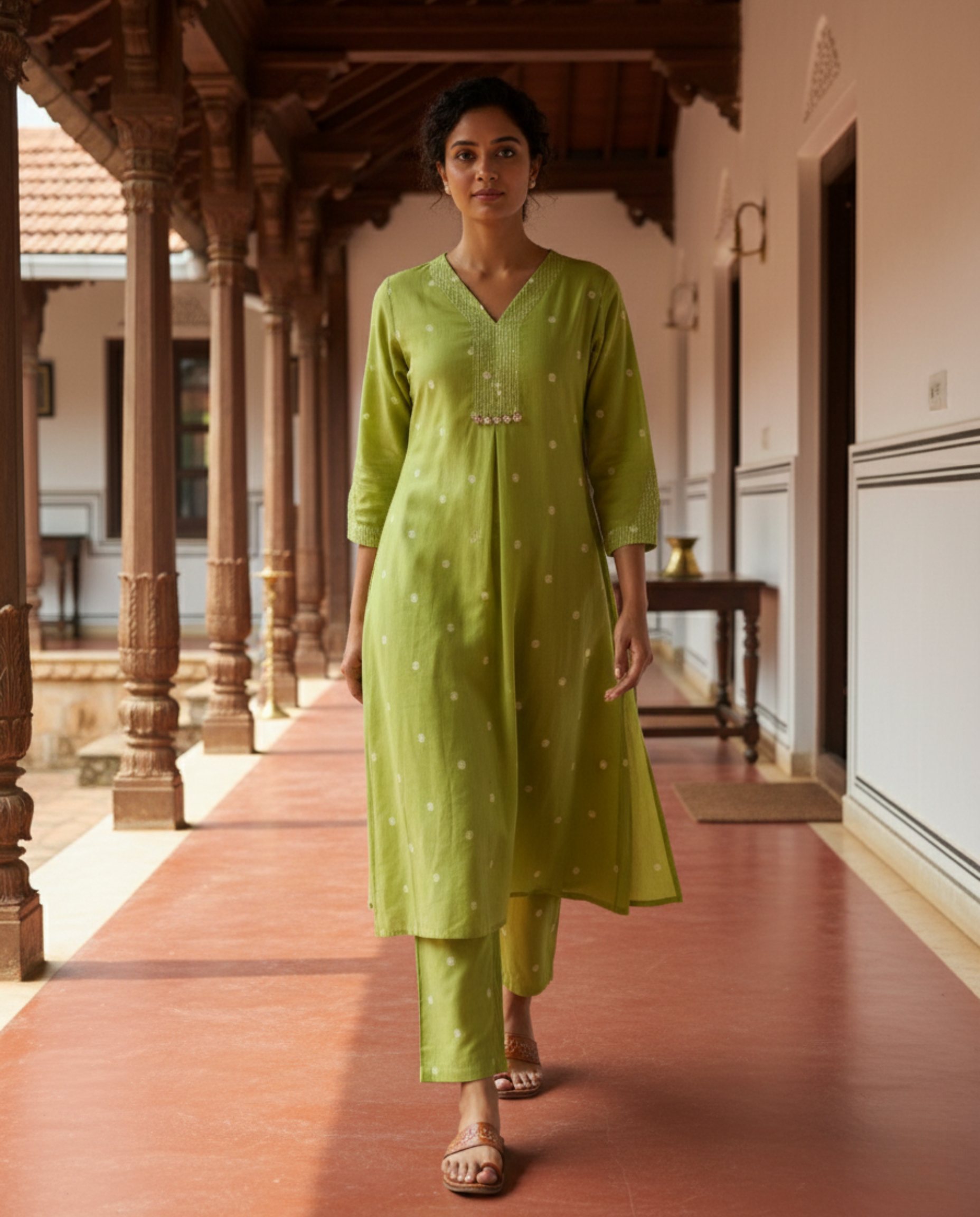Deccan Weave South Cotton Parrot Green KP Set
