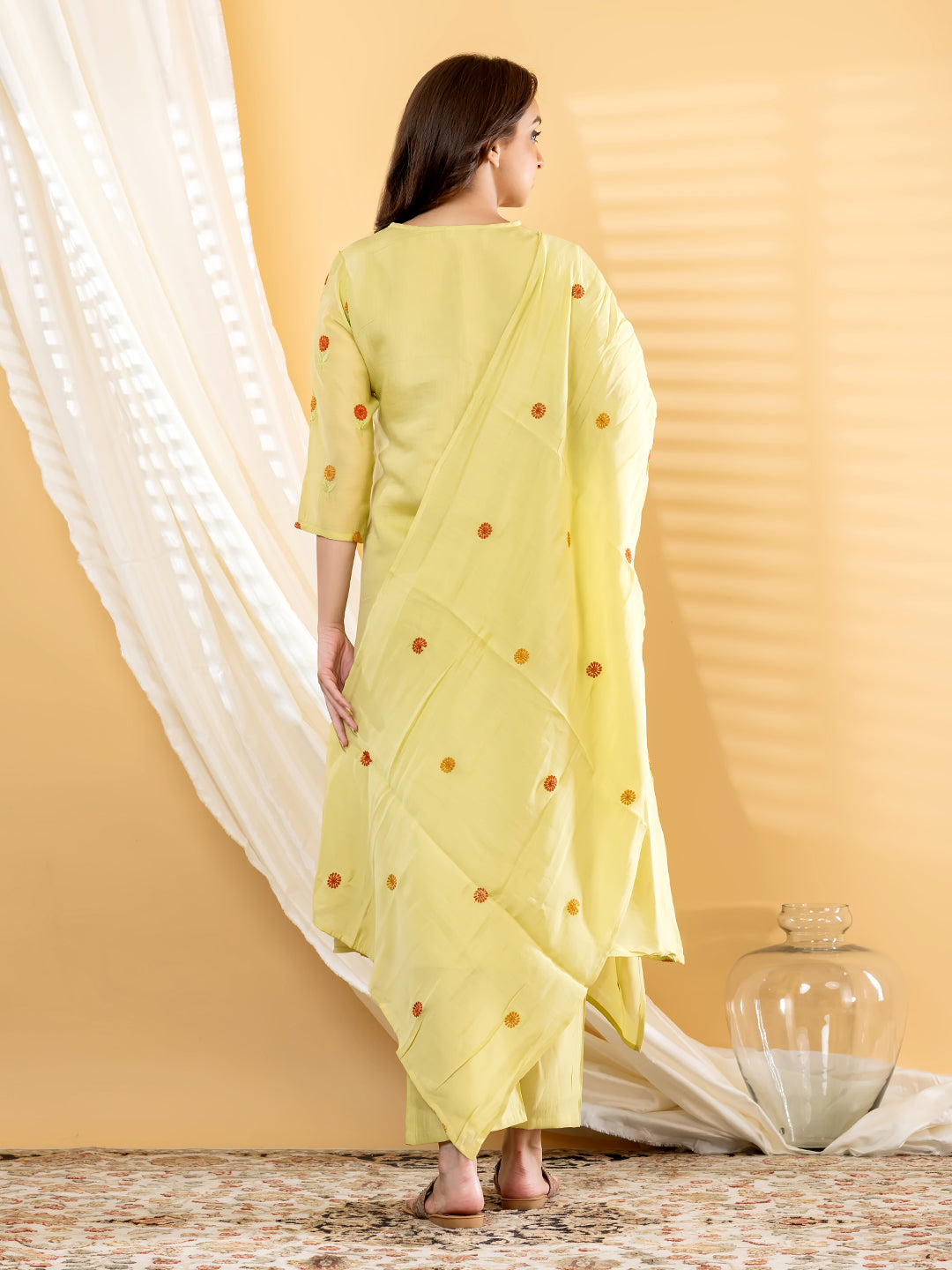 KAVIRA FLORAL PRINTED 3PC SET - LIME YELLOW