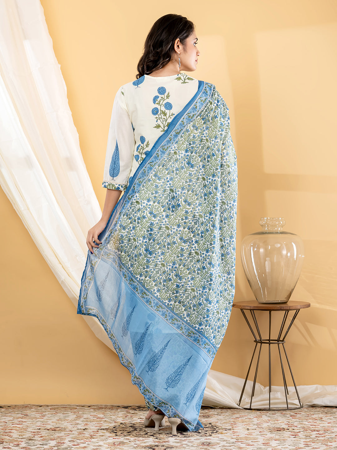 INAYA BOTANICAL PRINTED 3PC SET - IVORY BLUE
