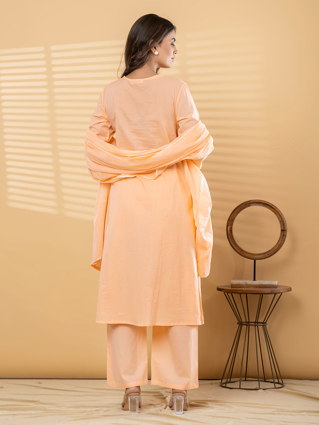 ELARA FLORAL EMBROIDERED 3PC SET - PEACH