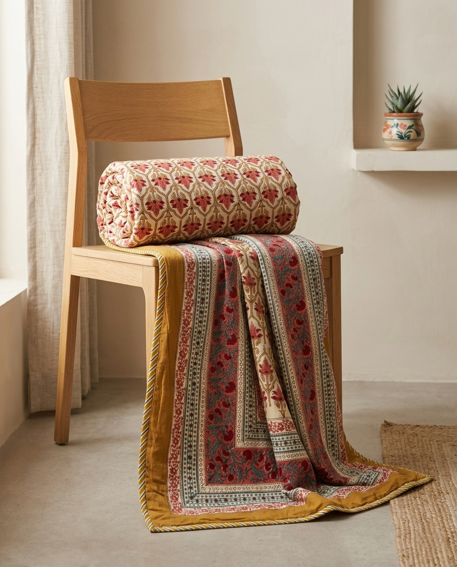 ALLOVER FLORAL VINE REVERSIBLE SINGLE DOHAR PREMIUM COTTON