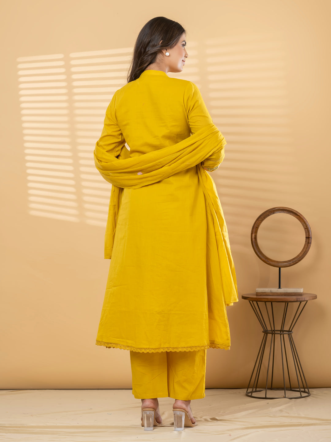 ZIVA FLORAL EMBROIDERED 3PC SET - MUSTARD YELLOW