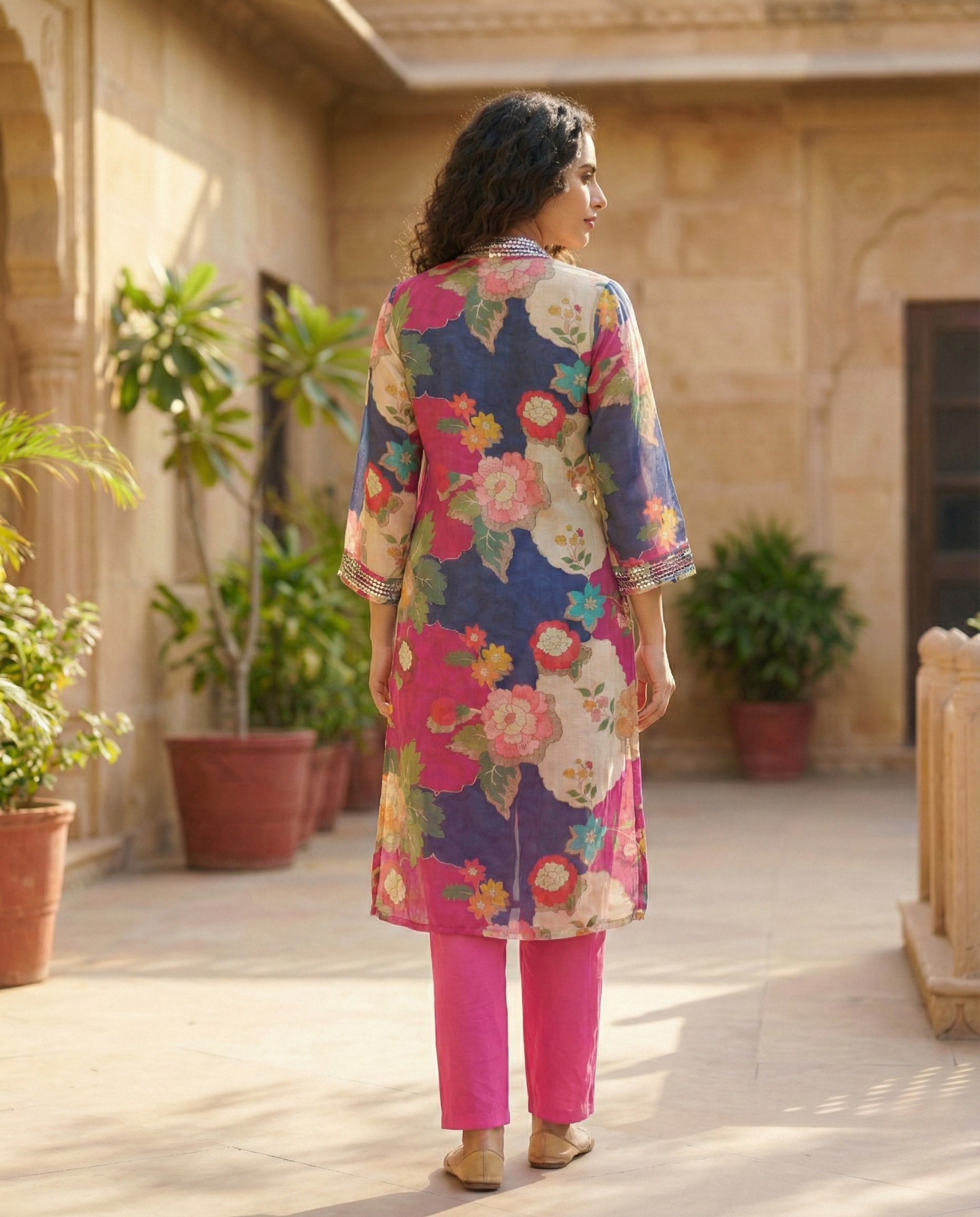 Abstract Multi-color Floral Muslin KP set