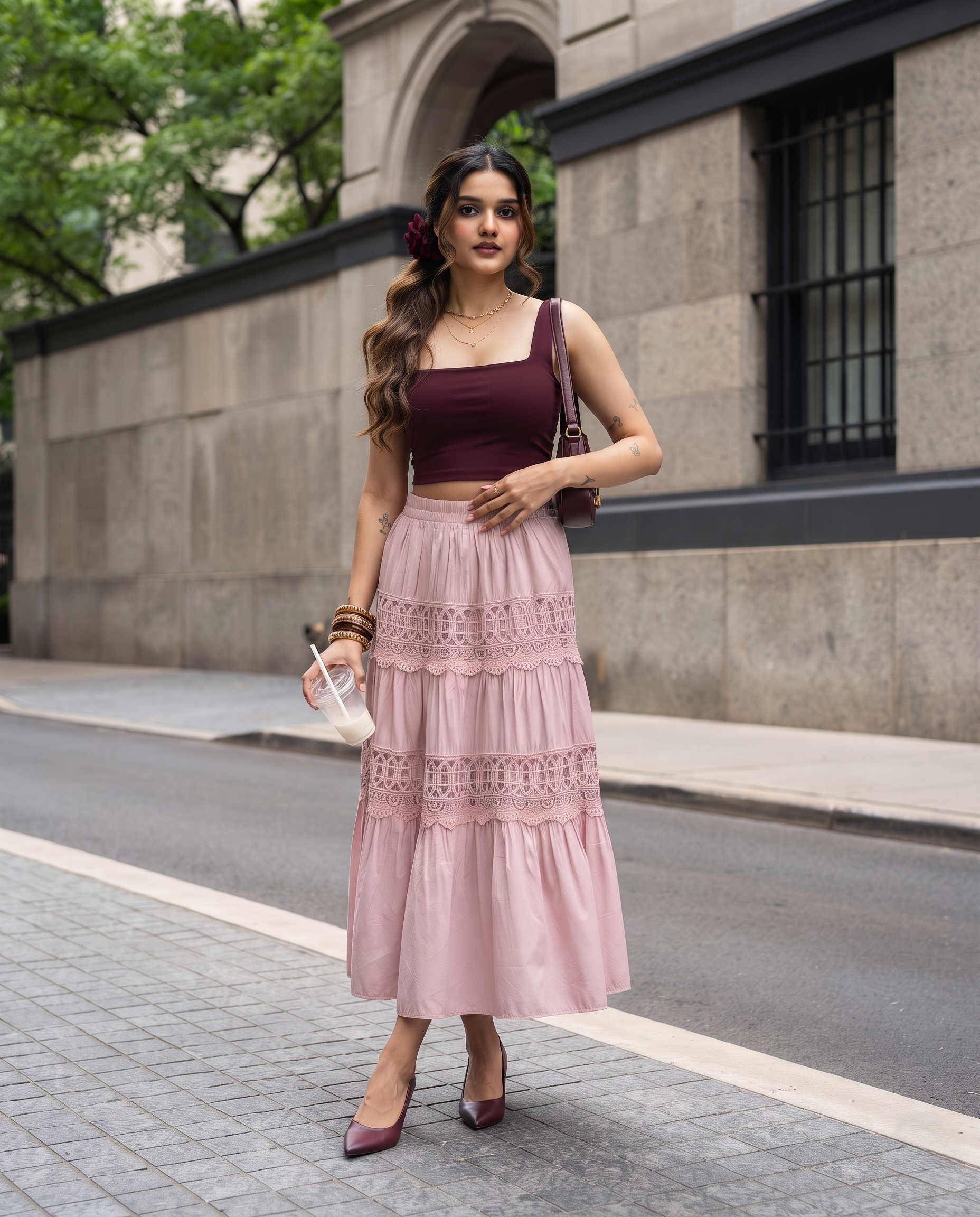 Isabelle Lace Tiered Skirt – Blush Pink