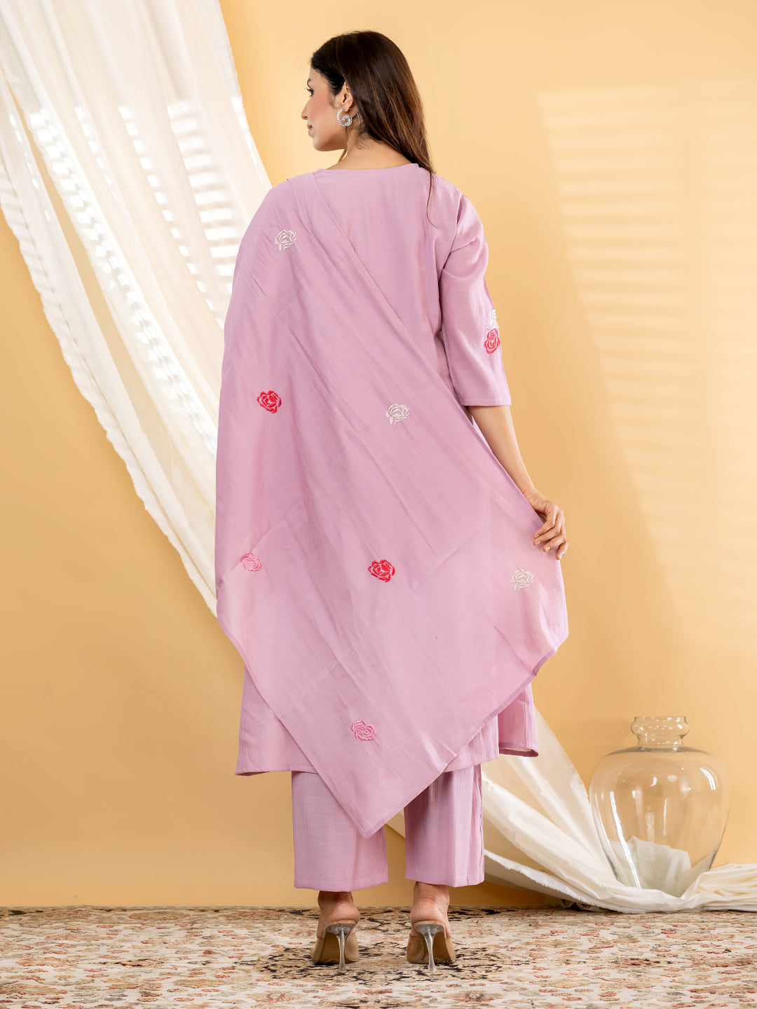 Rosalie Bloom Embroidered 3Pc Set – Blush Lilac