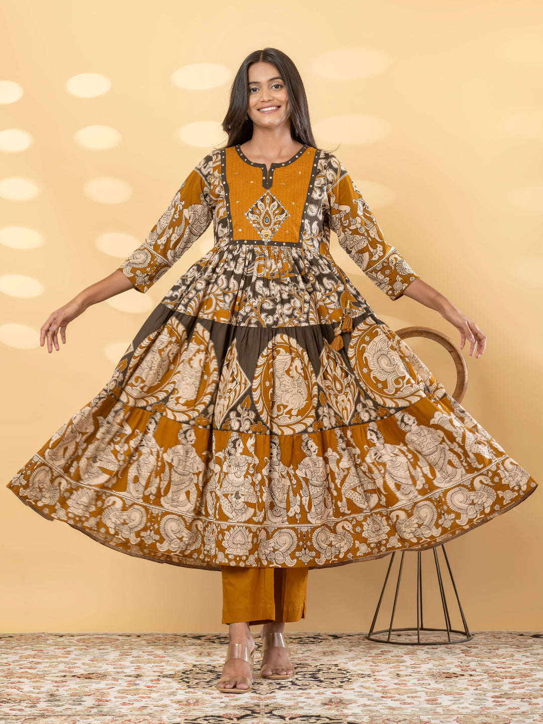 Vrinda Kalamkari 3Pc Set – Cocoa Brown